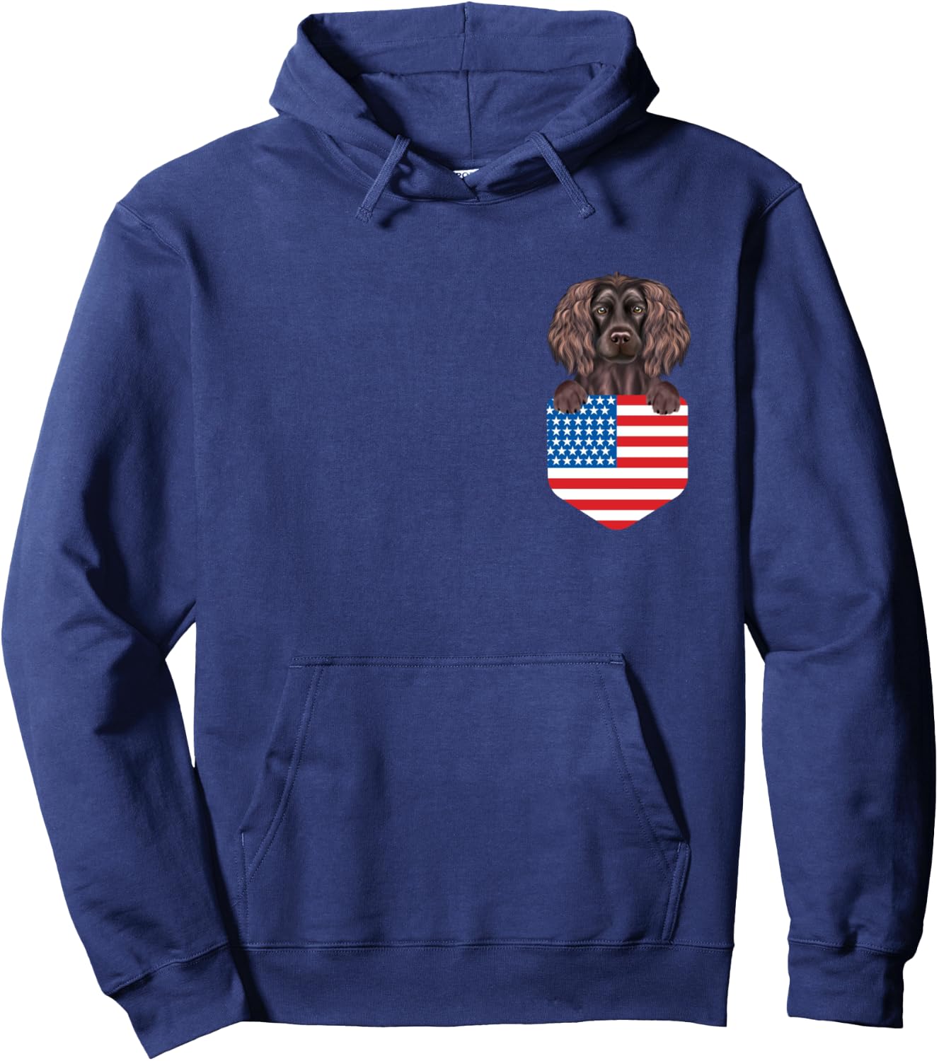 America Flag Boykin Spaniel Dog In Pocket Hoodie - Hoodie | Navy