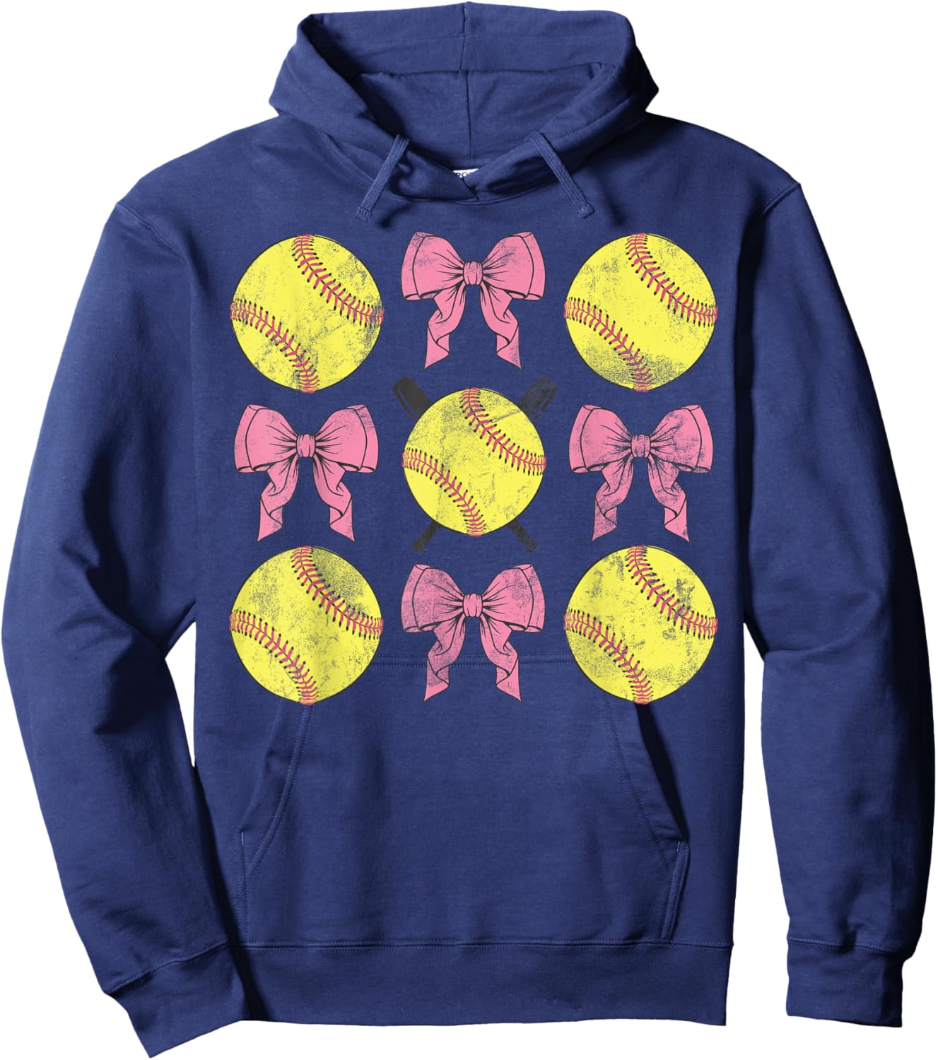 Softball Coquette Bows Game Day Softball Lover Hoodie - Hoodie | Navy