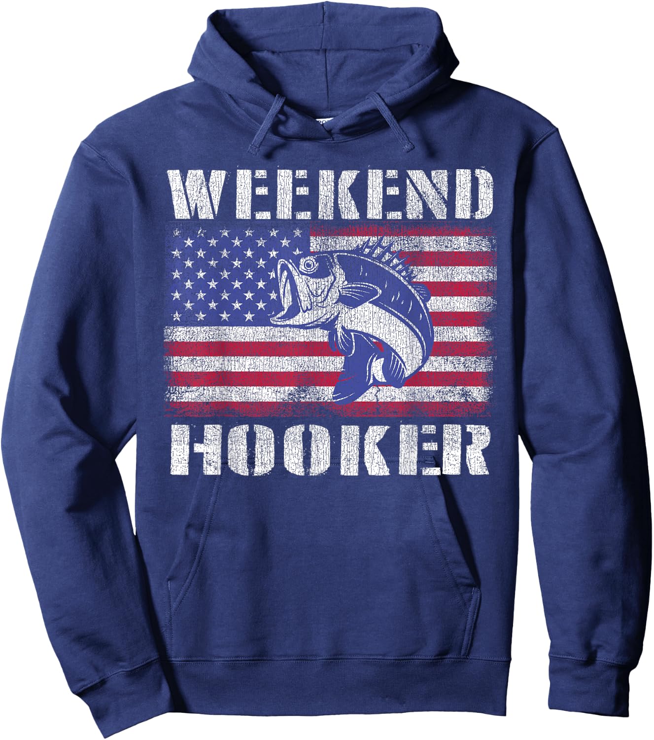 Weekend Hooker Fishing Fishermen American Flag Hoodie - Hoodie | Navy