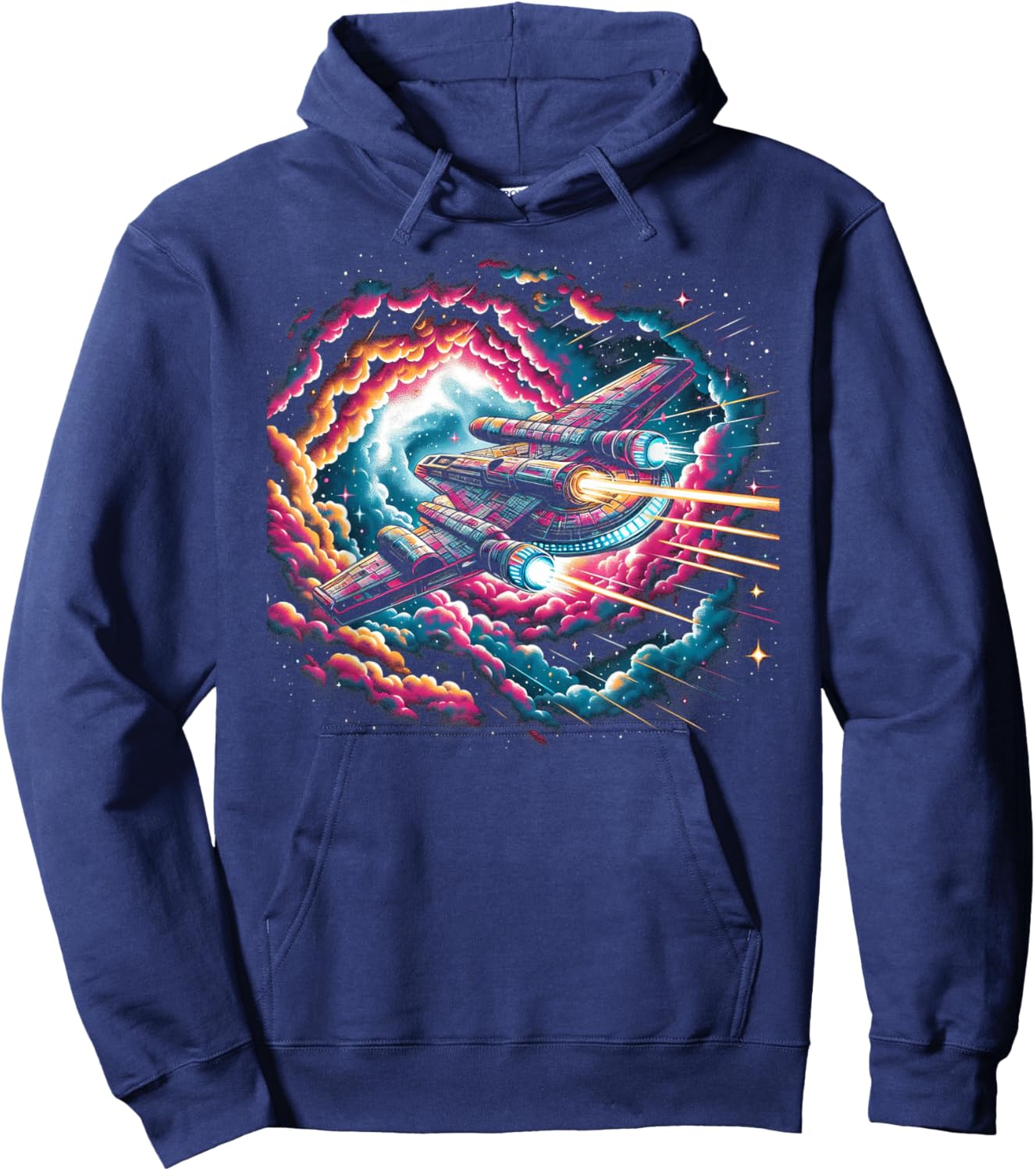 Spaceship Flying Through Galaxy Hoodie - Hoodie | Navy