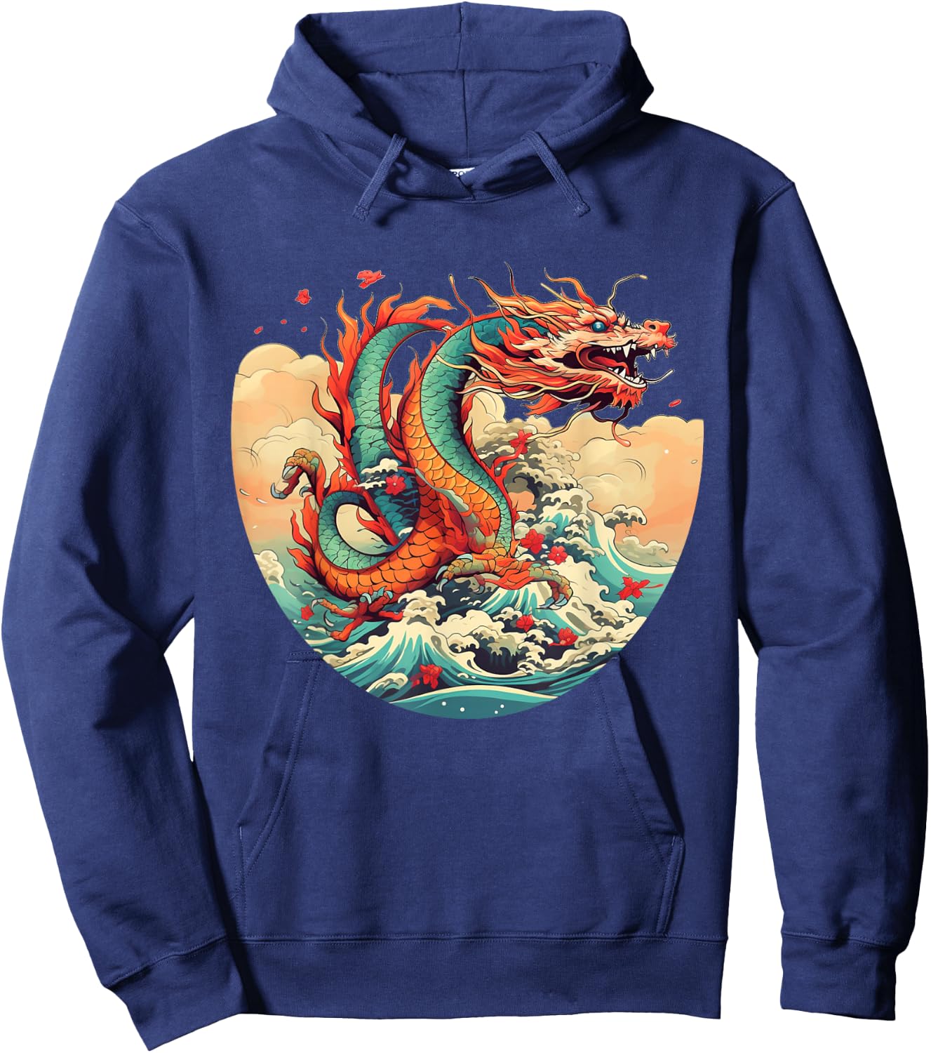 Cool Water Dragons with Sea and Waves Hoodie - Hoodie | Navy