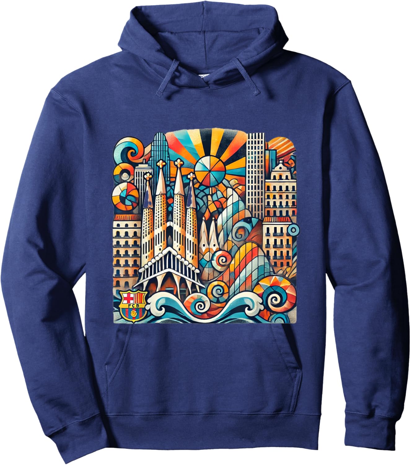 Barcelona-Inspired Abstract Art Design Hoodie - Hoodie | Navy