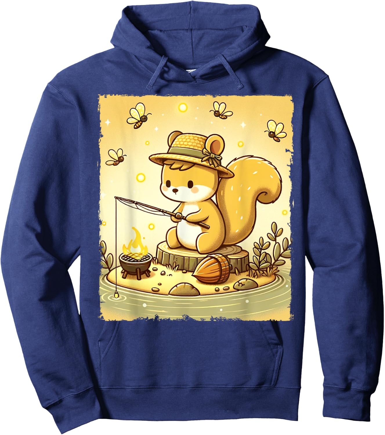 Fishing Squirrel Camping Starry Night Kids Hoodie - Hoodie | Navy