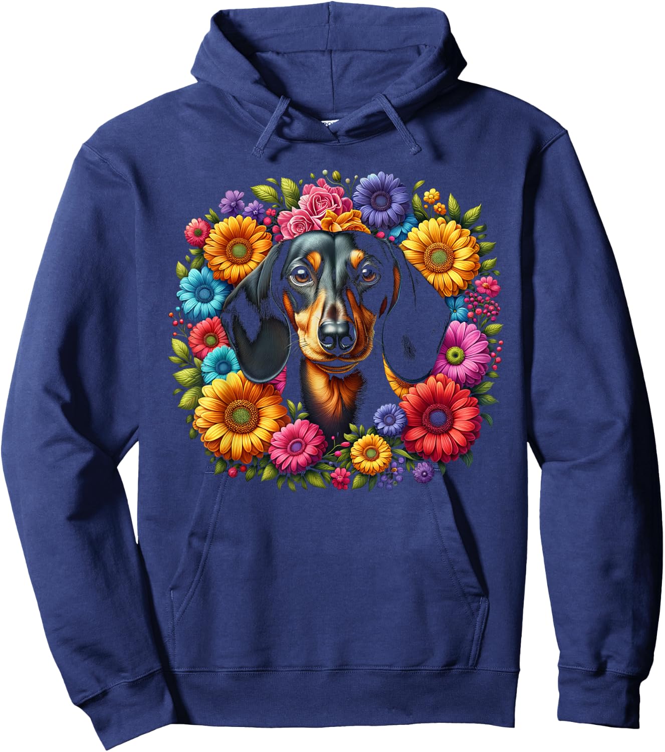 Cute Dachshund with Colourful Flowers Hoodie - Hoodie | Navy