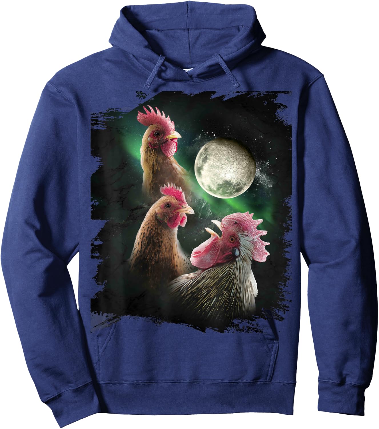 3 Chicken Moon Wolf Chickens Howling Wolves Hoodie - Hoodie | Navy