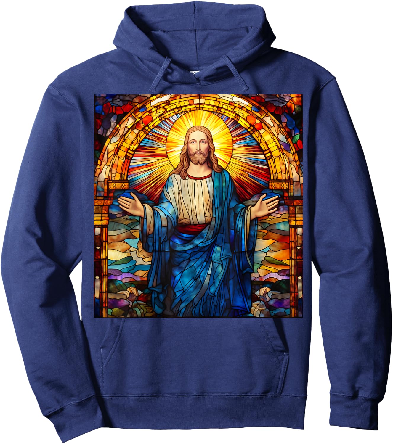 Jesus Christ Stained Glass Christian Hoodie - Hoodie | Navy