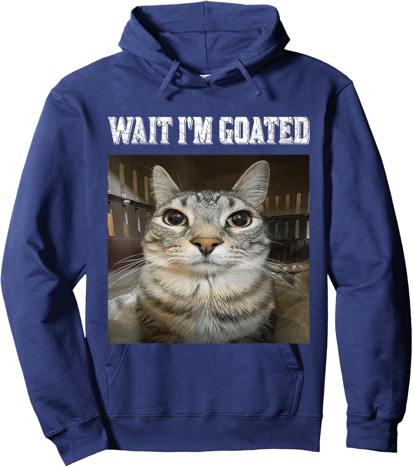 Wait I'm Goated cat Humor Meme Hoodie - Hoodie | Navy