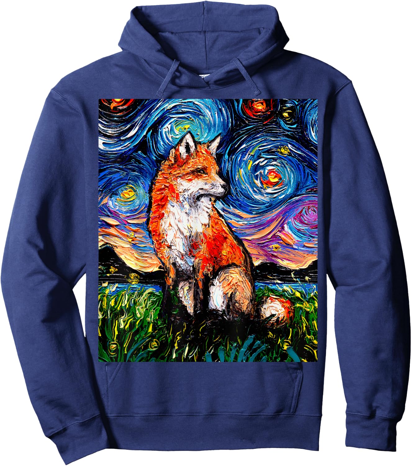 Red Fox Starry Night Animal Art by Aja Hoodie - Hoodie | Navy