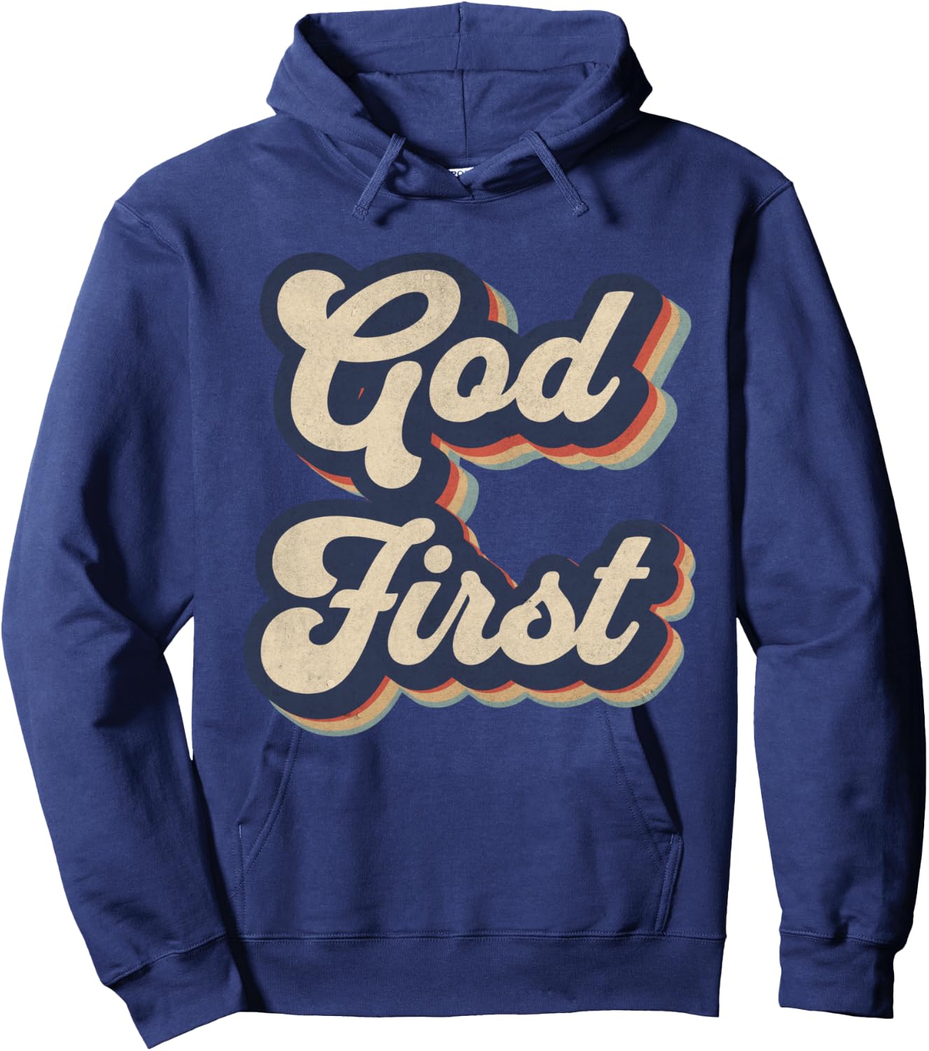 God First Retro Religious Christian Design Hoodie - Hoodie | Navy