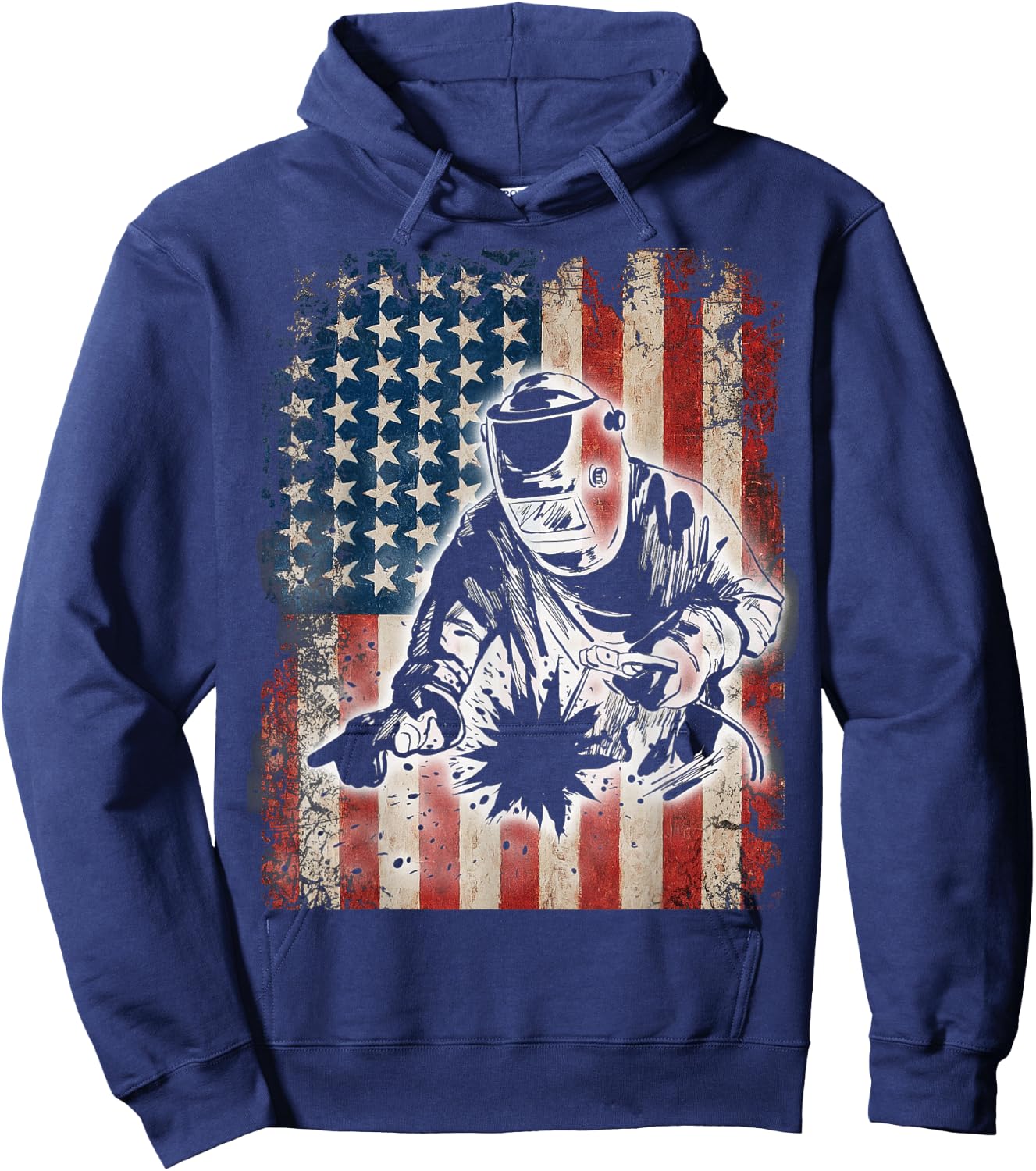 Welder American Flag USA Patriotic Welder Gift Hoodie - Hoodie | Navy