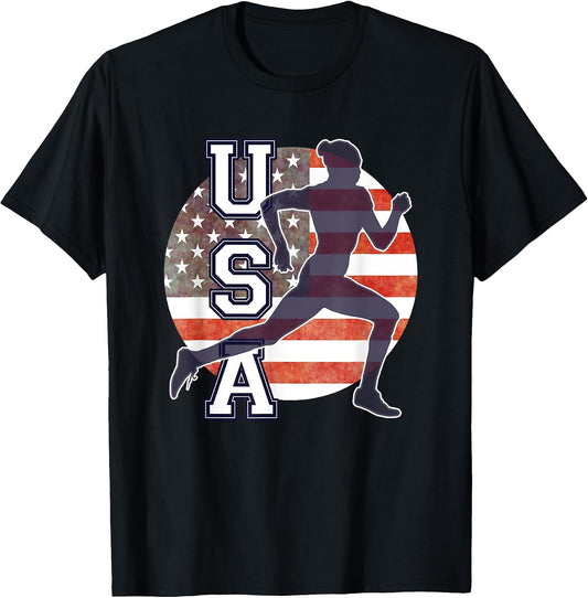 USA Women Running Track & Field Team American Flag Runner