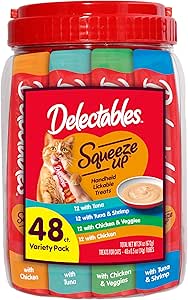 Delectables Squeeze Up Variety Pack, Creamy Squeezable Puree, Lickable Wet Cat Treats, Grain Free, No Added Fillers, No by-Products, No Added Preservatives, 0.5 Ounces Tube, 48 Tubes Total