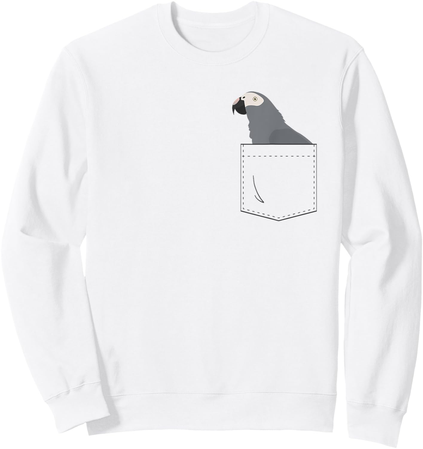 Timneh African Grey Parrot in Fake Pocket Sweatshirt - Sweatshirt | White