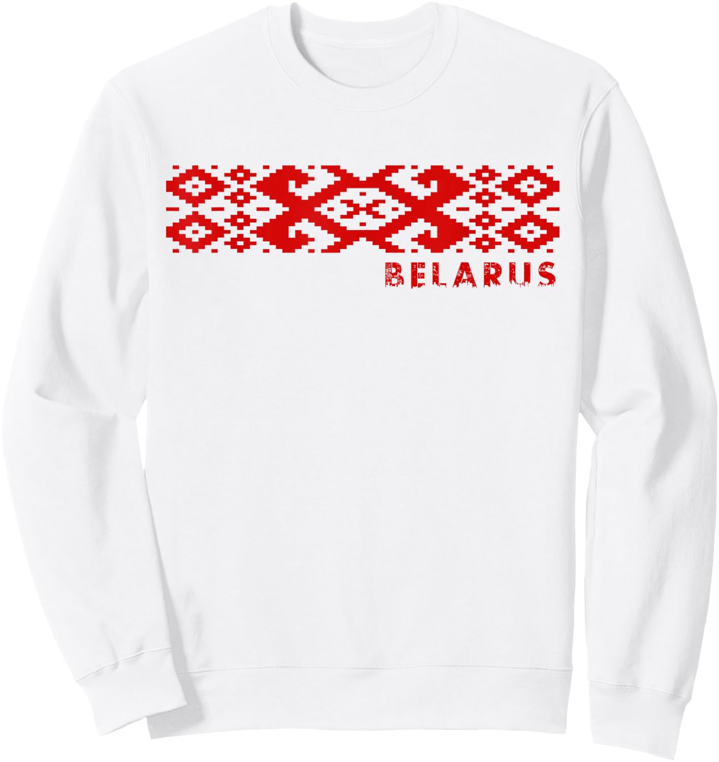 Belarus National Ornament Pattern Old Flag Pagonya Sweatshirt - Sweatshirt | White
