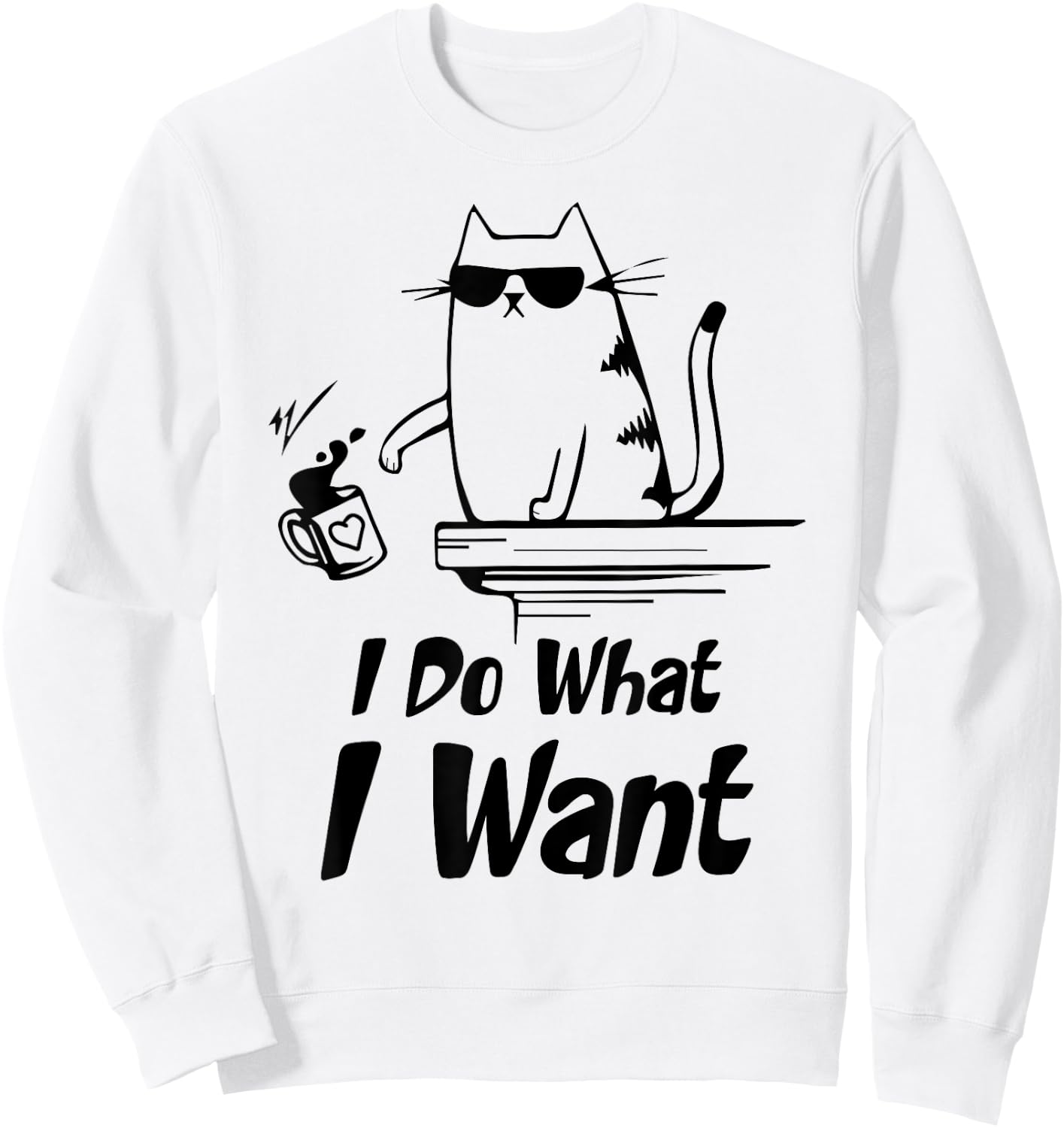 Do What I Want Black Cat Red Cup Funny Graphic Women Girls Kids Sweatshirt - Sweatshirt | White