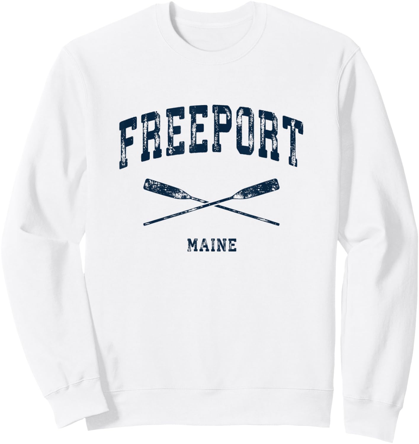 Freeport Maine Vintage Nautical Crossed Oars Navy Sweatshirt - Sweatshirt | White