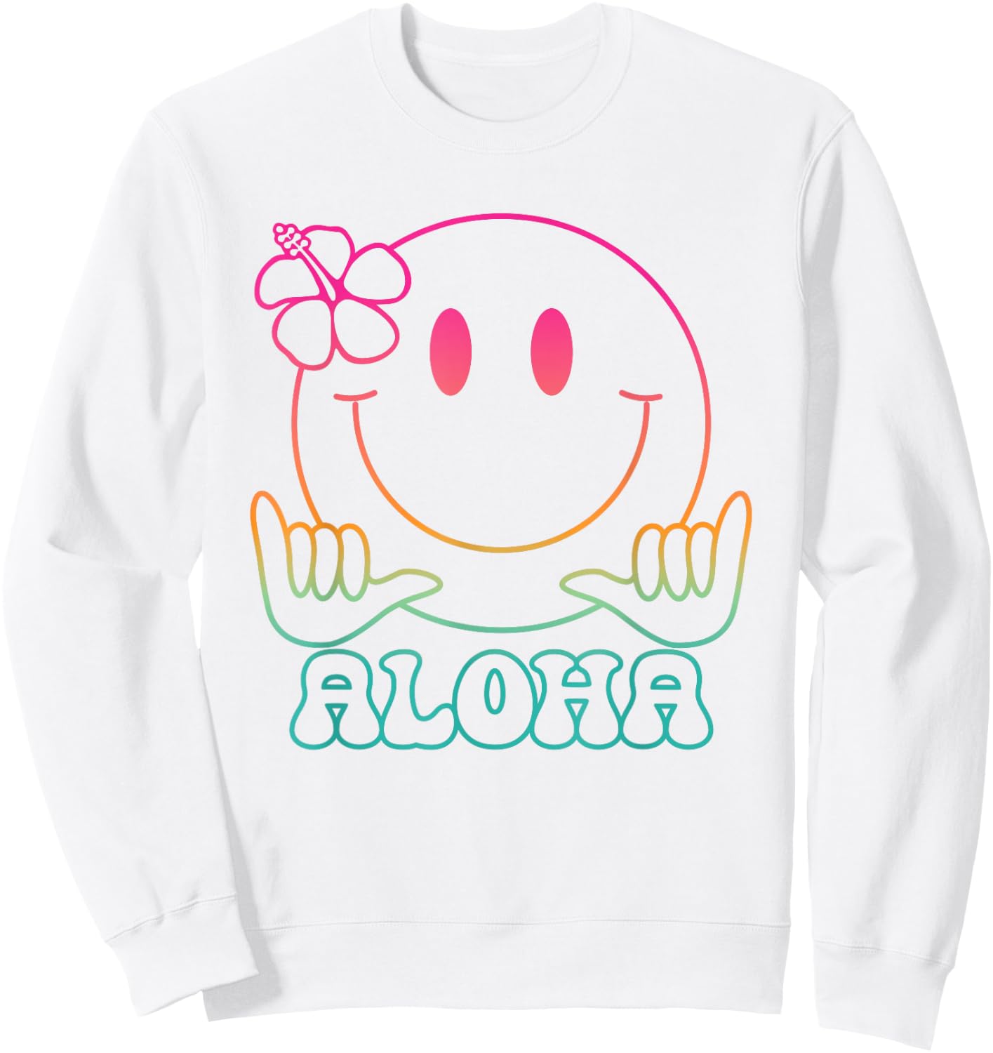 Aloha Hawaiian Cute Smile Face Shaka Hibiscus Kids Girls Sweatshirt - Sweatshirt | White