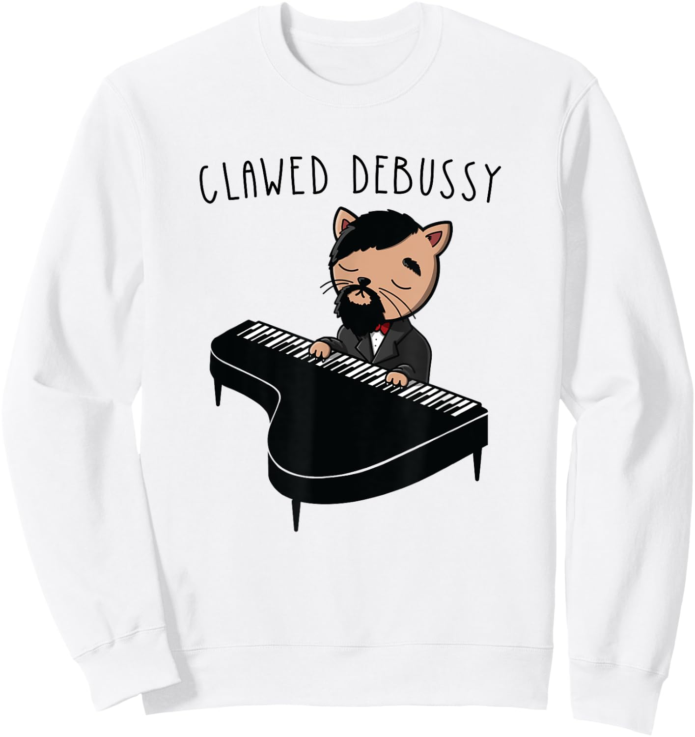 Funny Debussy Gift Cute Cat Playing Piano Classical Music Sweatshirt - Sweatshirt | White