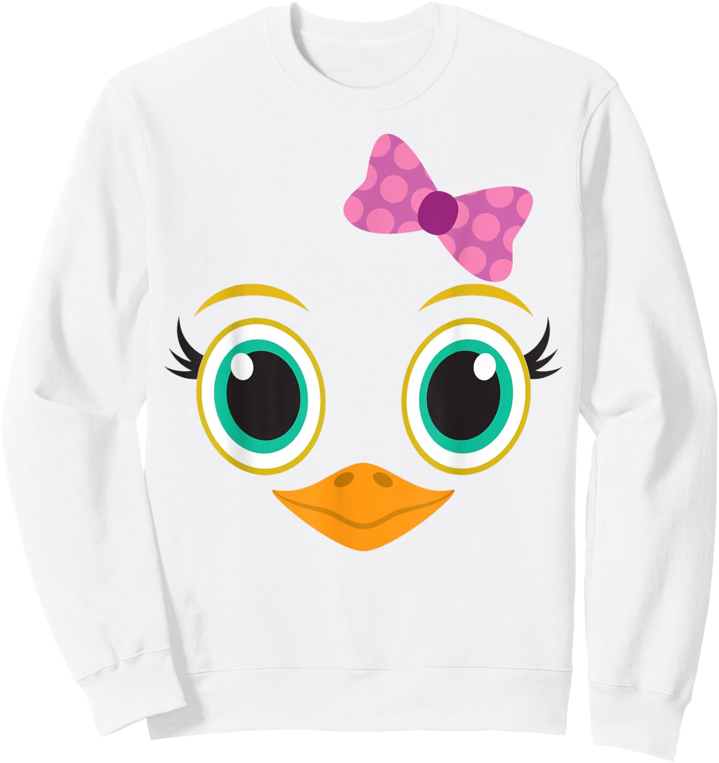 Funny Halloween Costume for Girls w/ Bow - Cute Chick Face Sweatshirt - Sweatshirt | White
