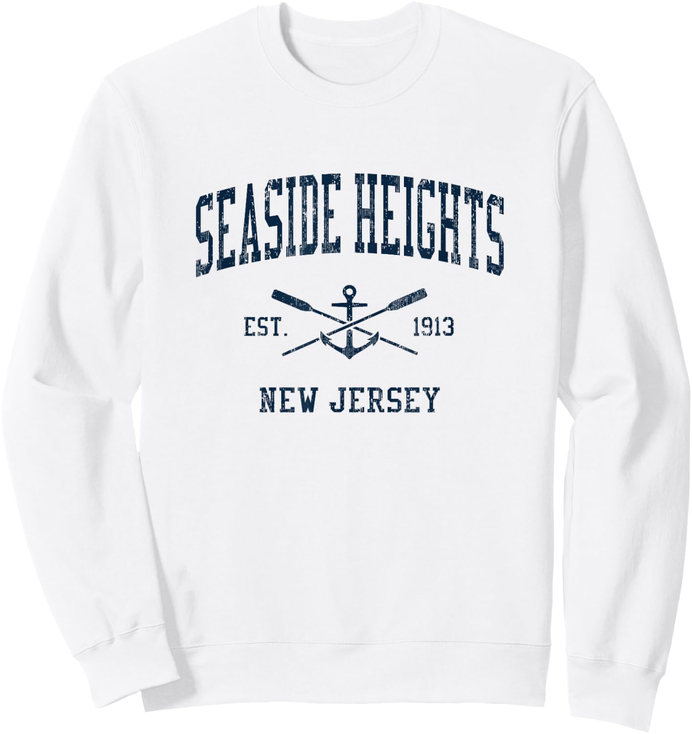 Seaside Heights NJ Vintage Navy Crossed Oars & Boat Anchor Sweatshirt - Sweatshirt | White