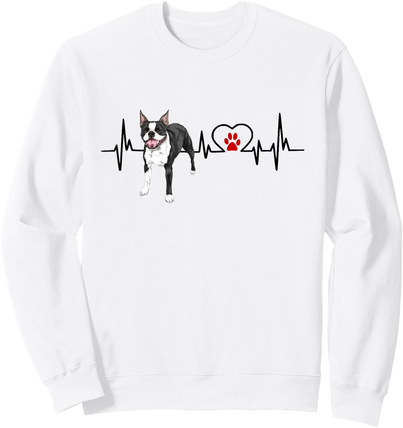 Boston Terrier EKG Heartbeat Heart Line Dog Lovers Sweatshirt - Sweatshirt | White