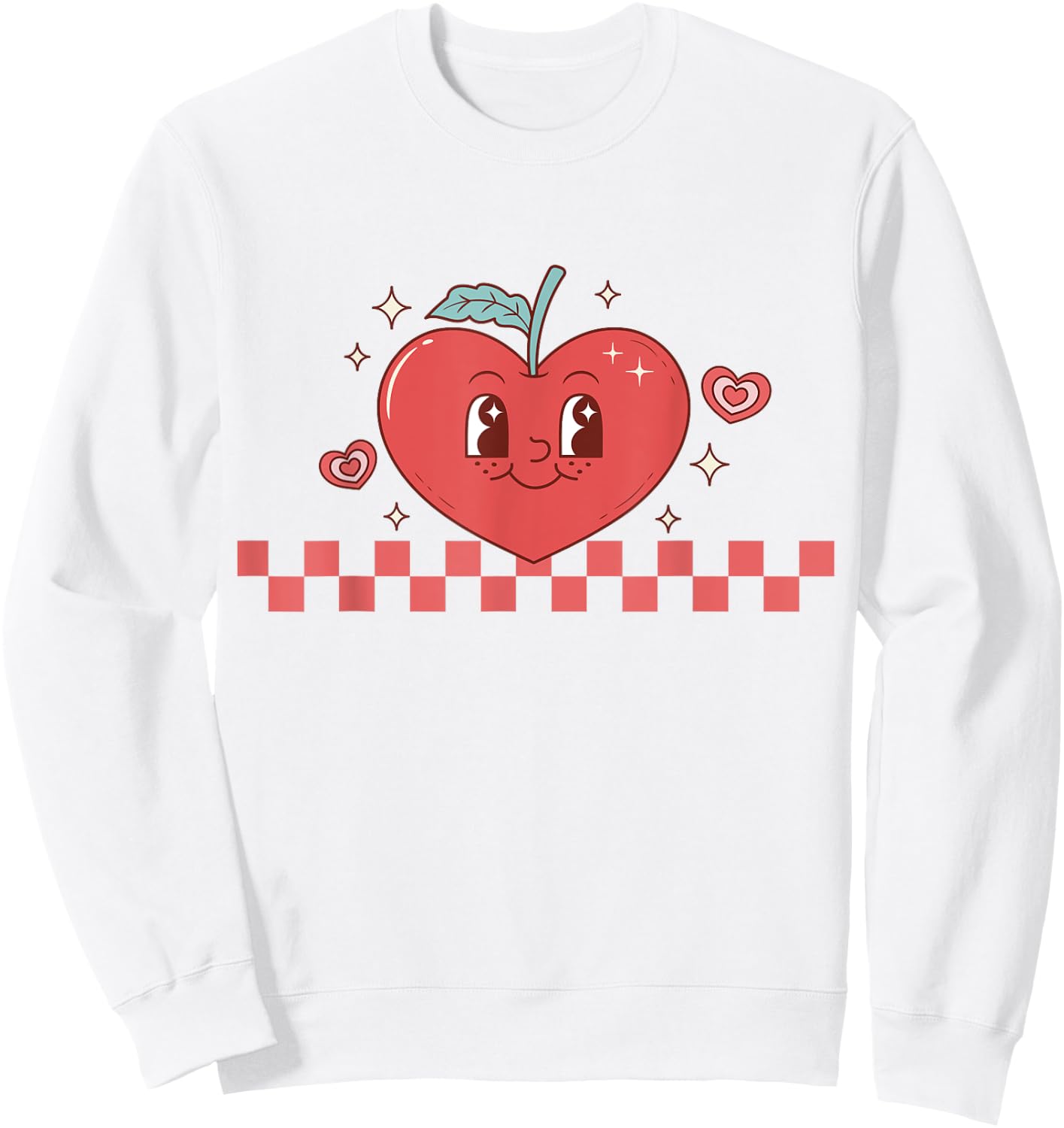 Cute Retro Checkered Apple with Face Teacher Heart Trendy Women Kids Sweatshirt - Sweatshirt | White