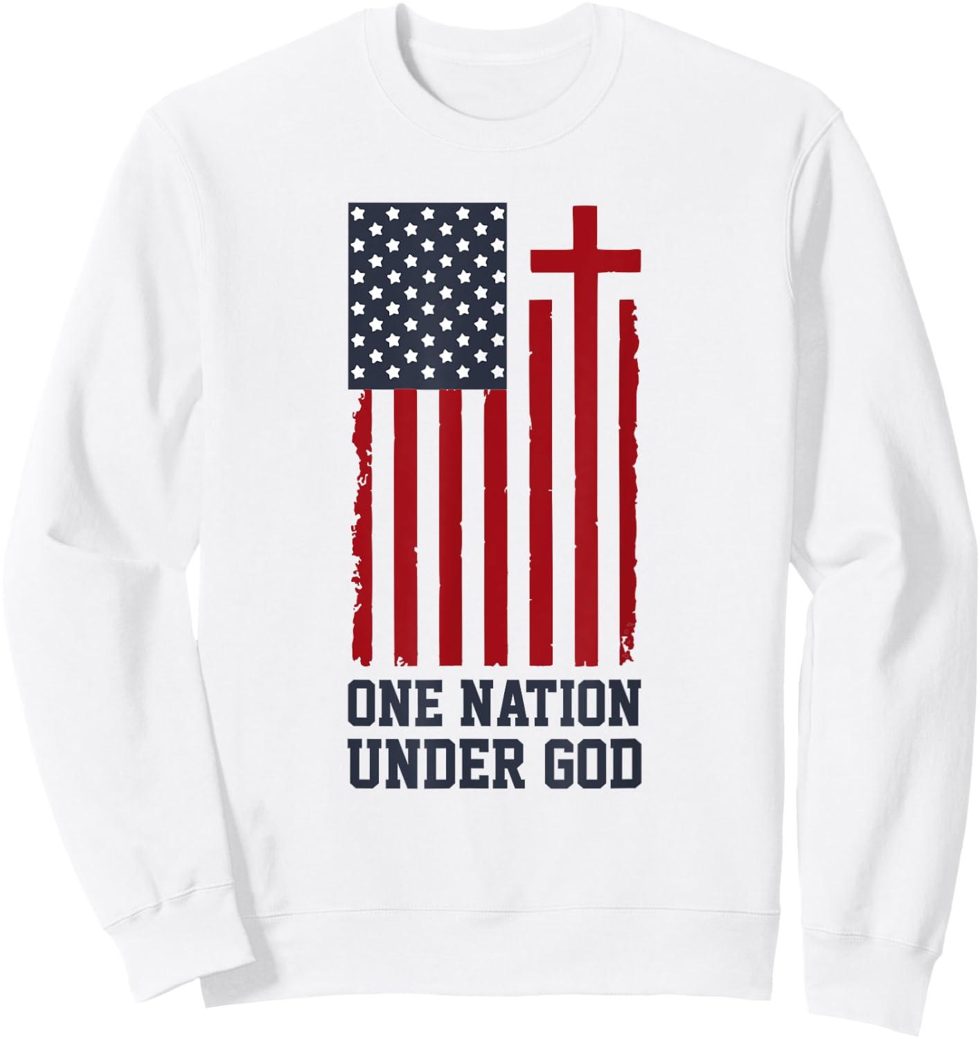 Patriotic Christian American Flag - One Nation Under God Sweatshirt - Sweatshirt | White