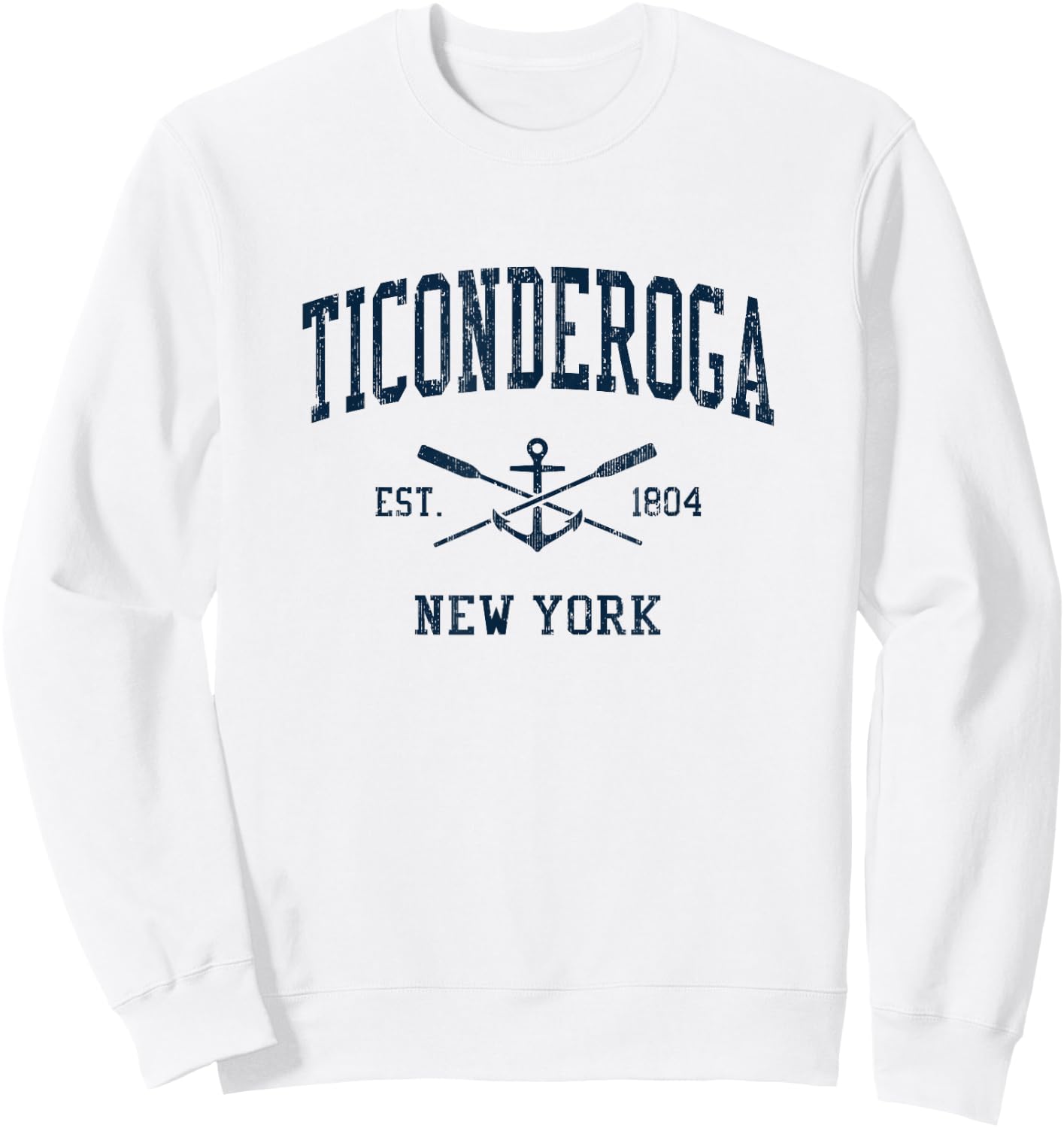 Ticonderoga NY Vintage Navy Crossed Oars & Boat Anchor Sweatshirt - Sweatshirt | White