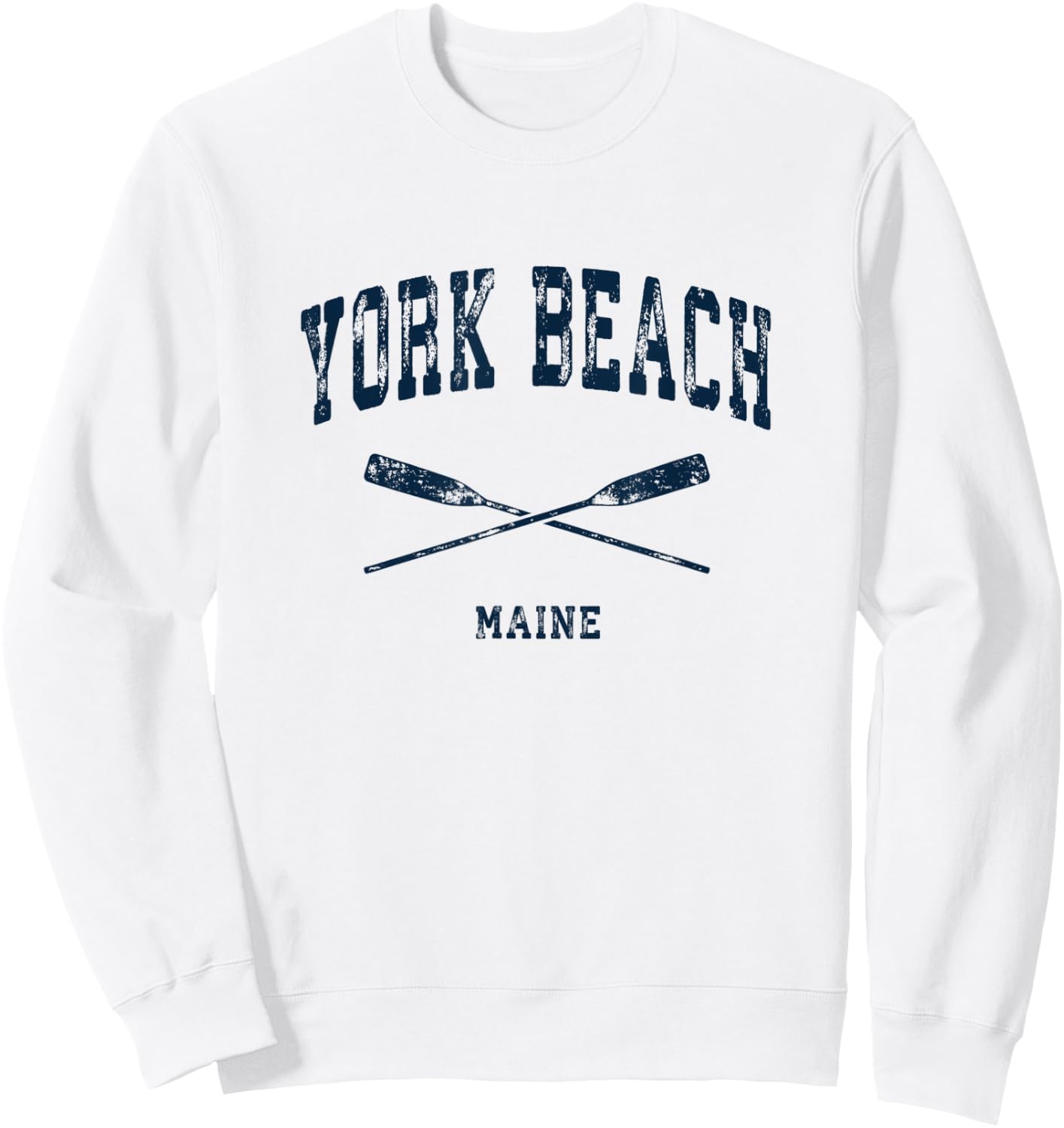 York Beach Maine Vintage Nautical Crossed Oars Navy Men Women Kids Sweatshirt - Sweatshirt | White