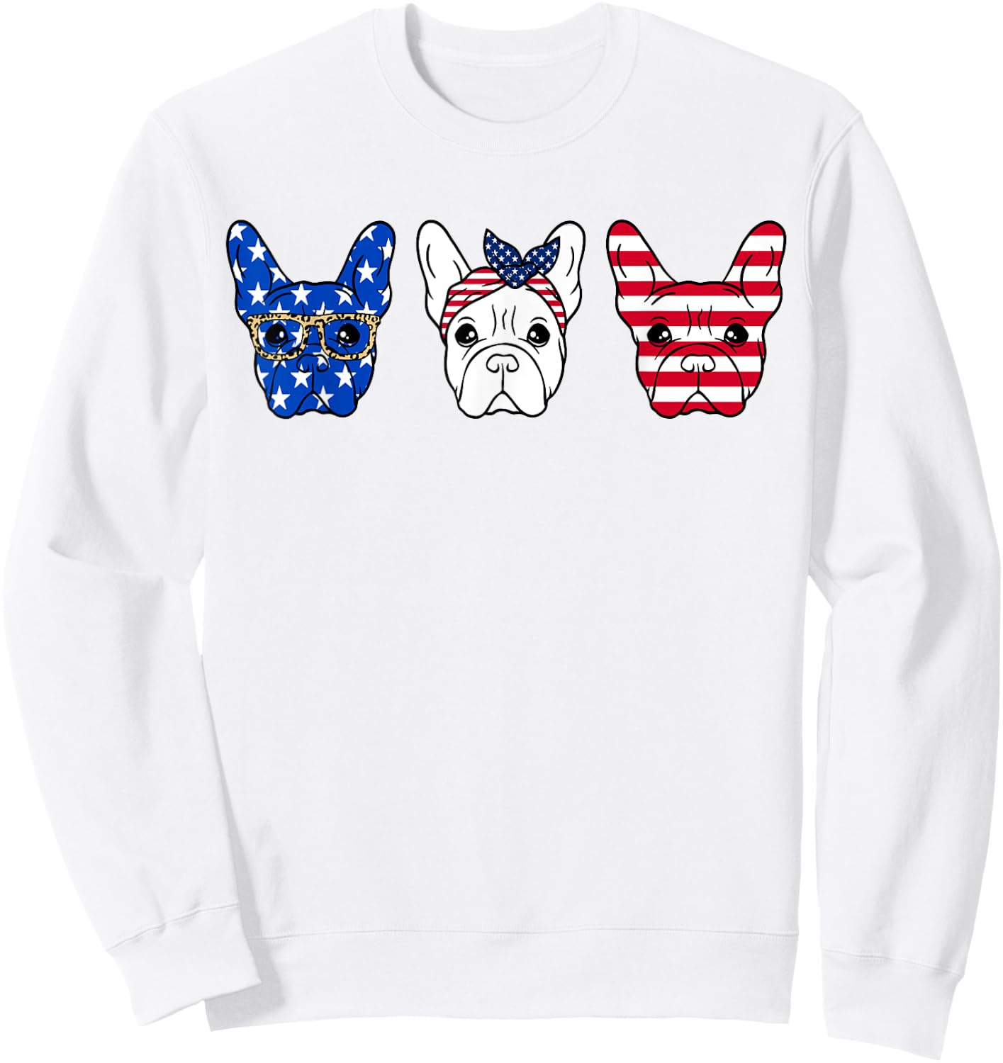 French Bulldog American Flag Patriotic Frenchie Bulldog Sweatshirt - Sweatshirt | White