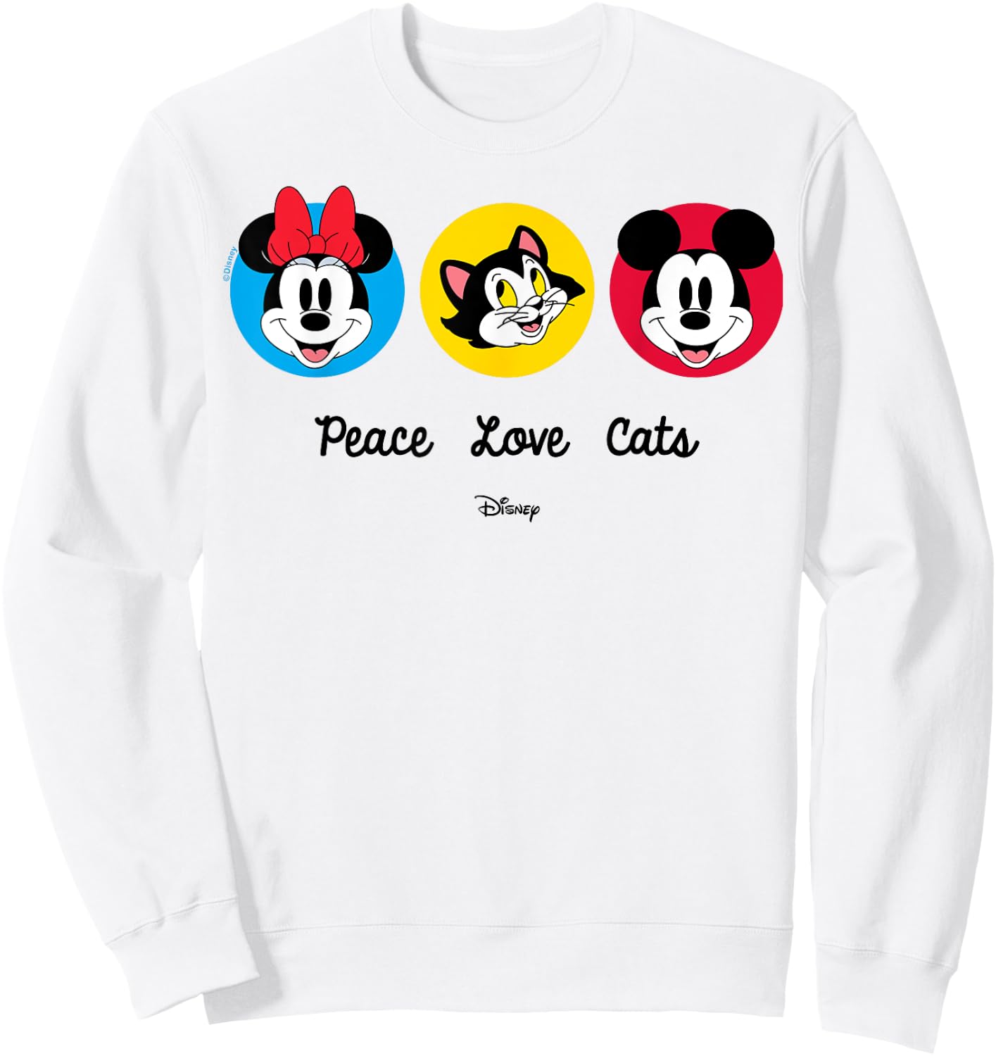 Mickey Mouse Minnie Mouse Figaro Peace Love Cats Sweatshirt - Sweatshirt | White