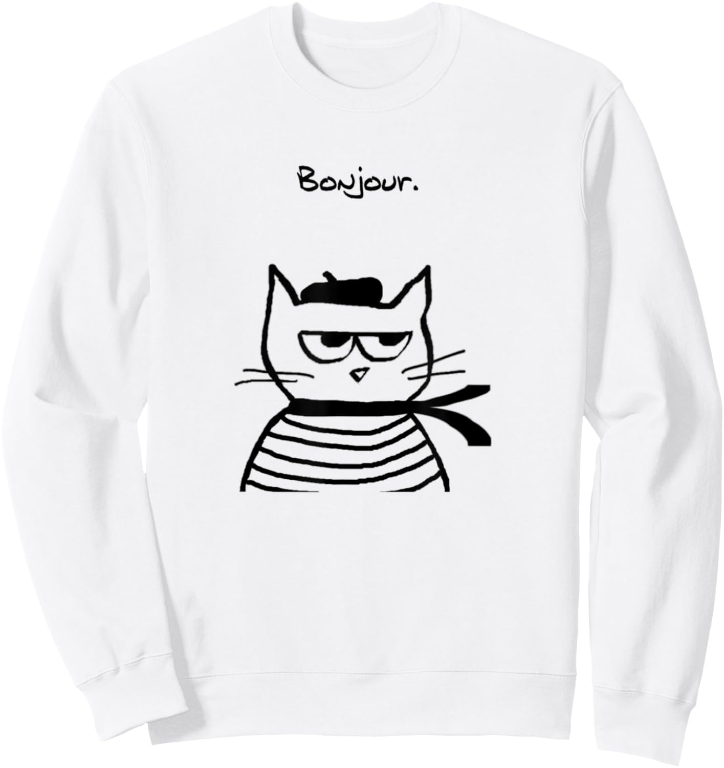 Bonjour French Cat Funny Sweatshirt - Sweatshirt | White