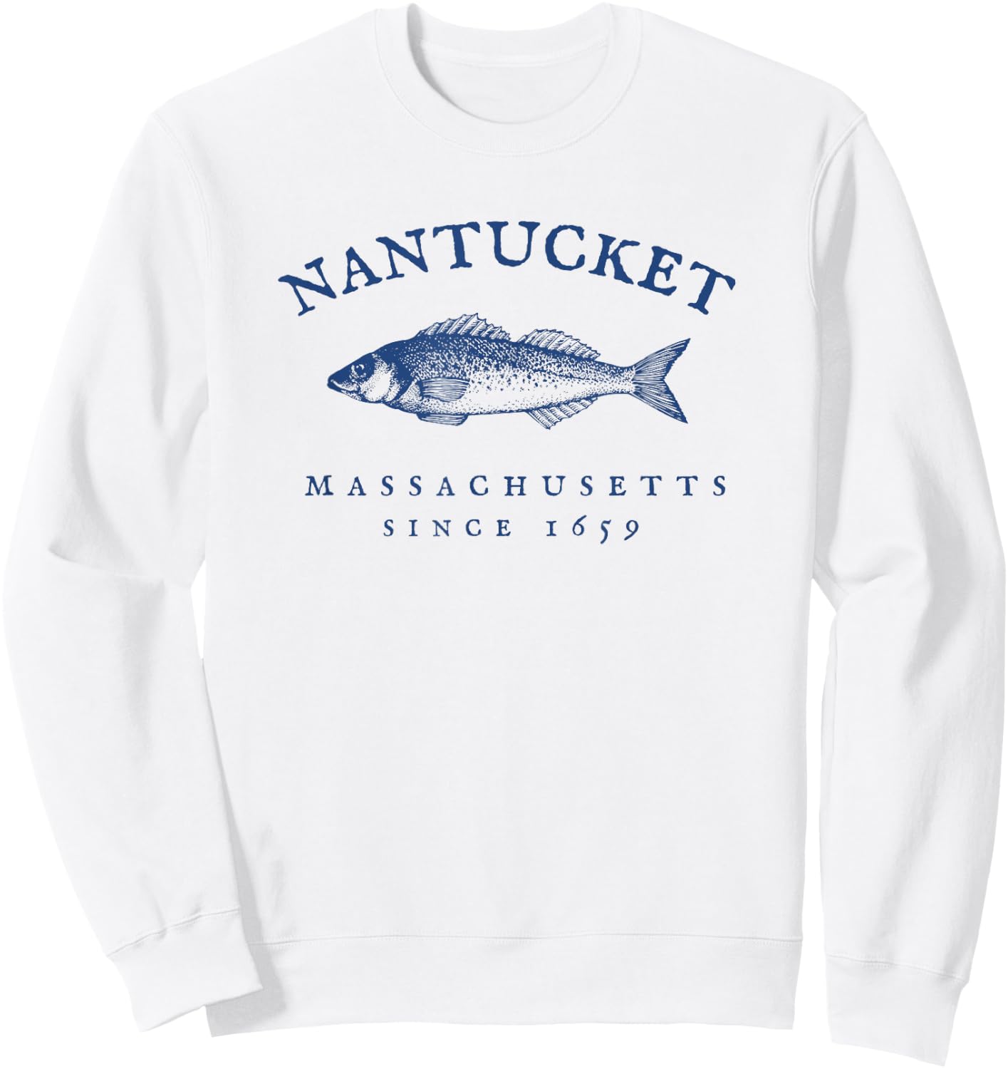 Retro Nantucket Massachusetts Fishing Sweatshirt - Sweatshirt | White