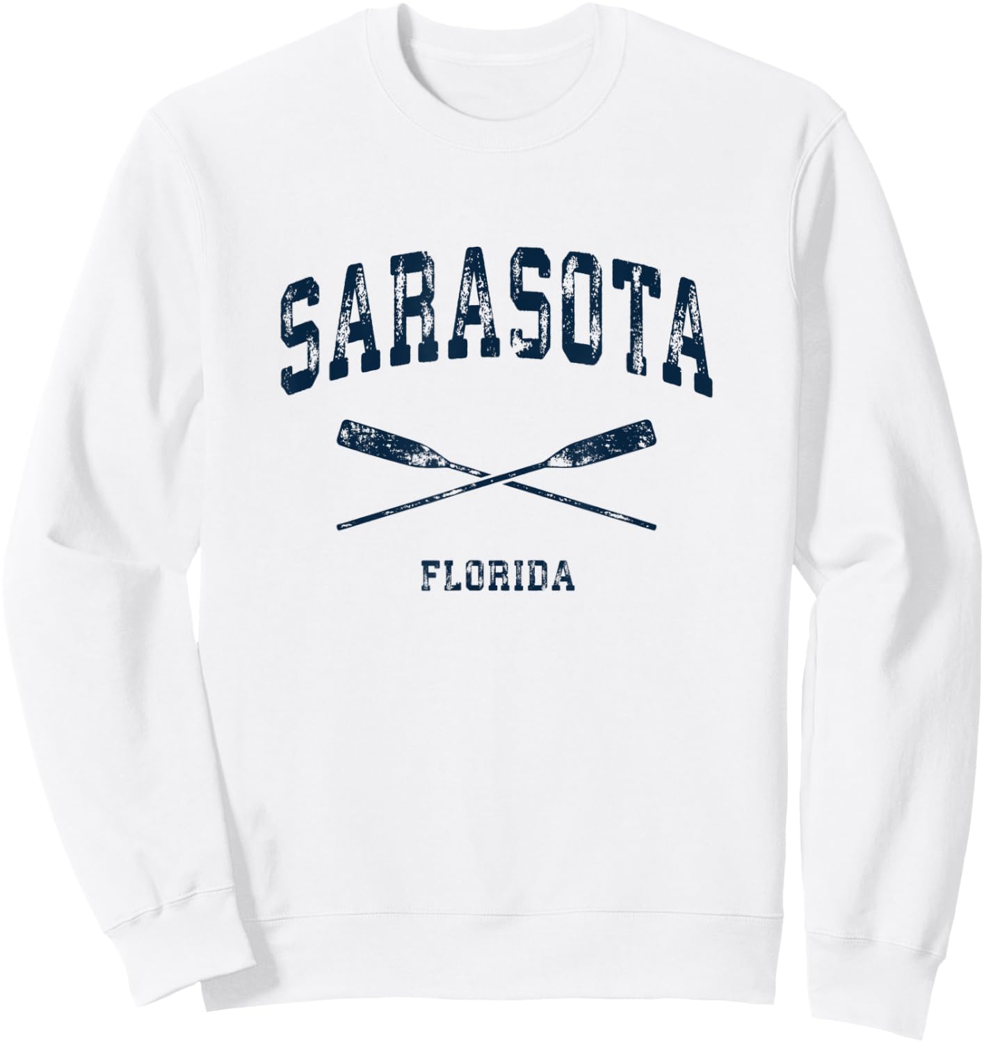 Sarasota Florida Vintage Nautical Crossed Oars Navy Sweatshirt - Sweatshirt | White