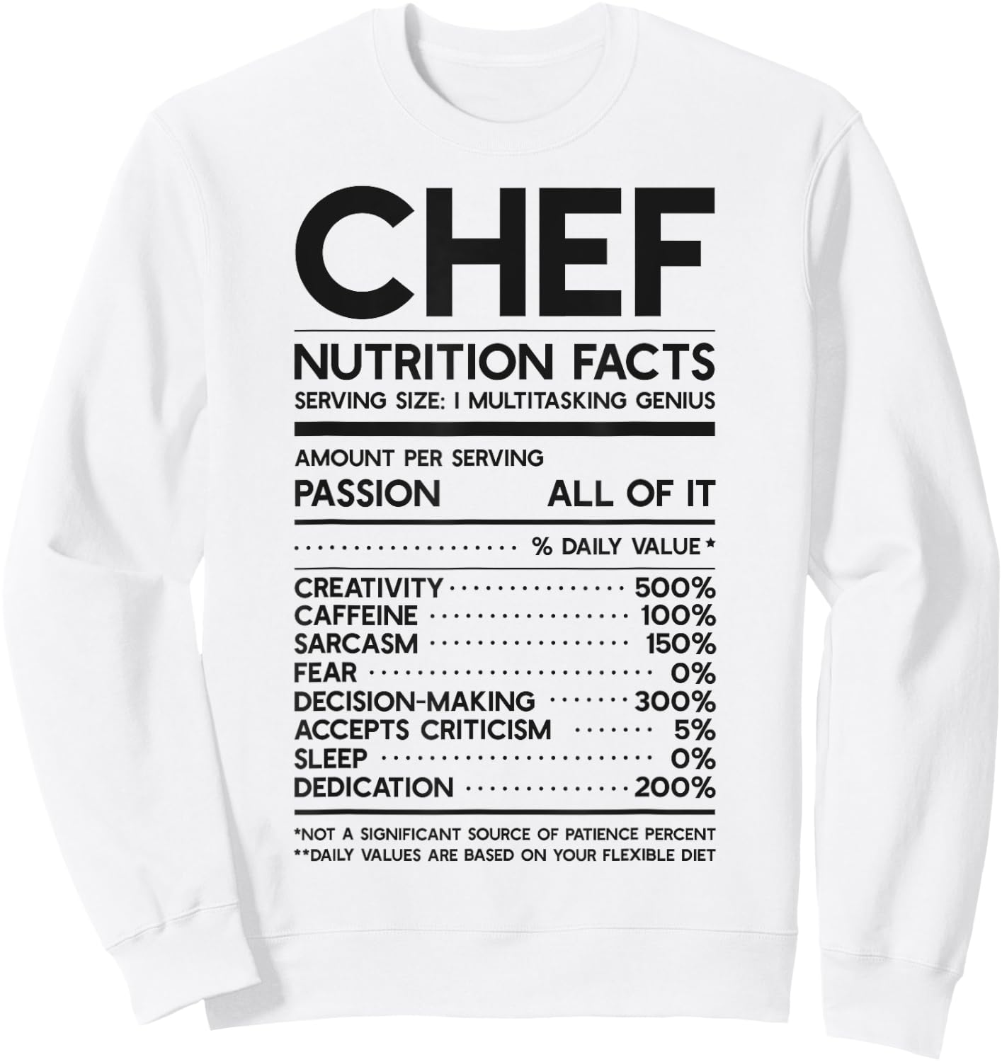 Chef Nutrition Facts Funny Cook Men Women Vintage Cooking Sweatshirt - Sweatshirt | White