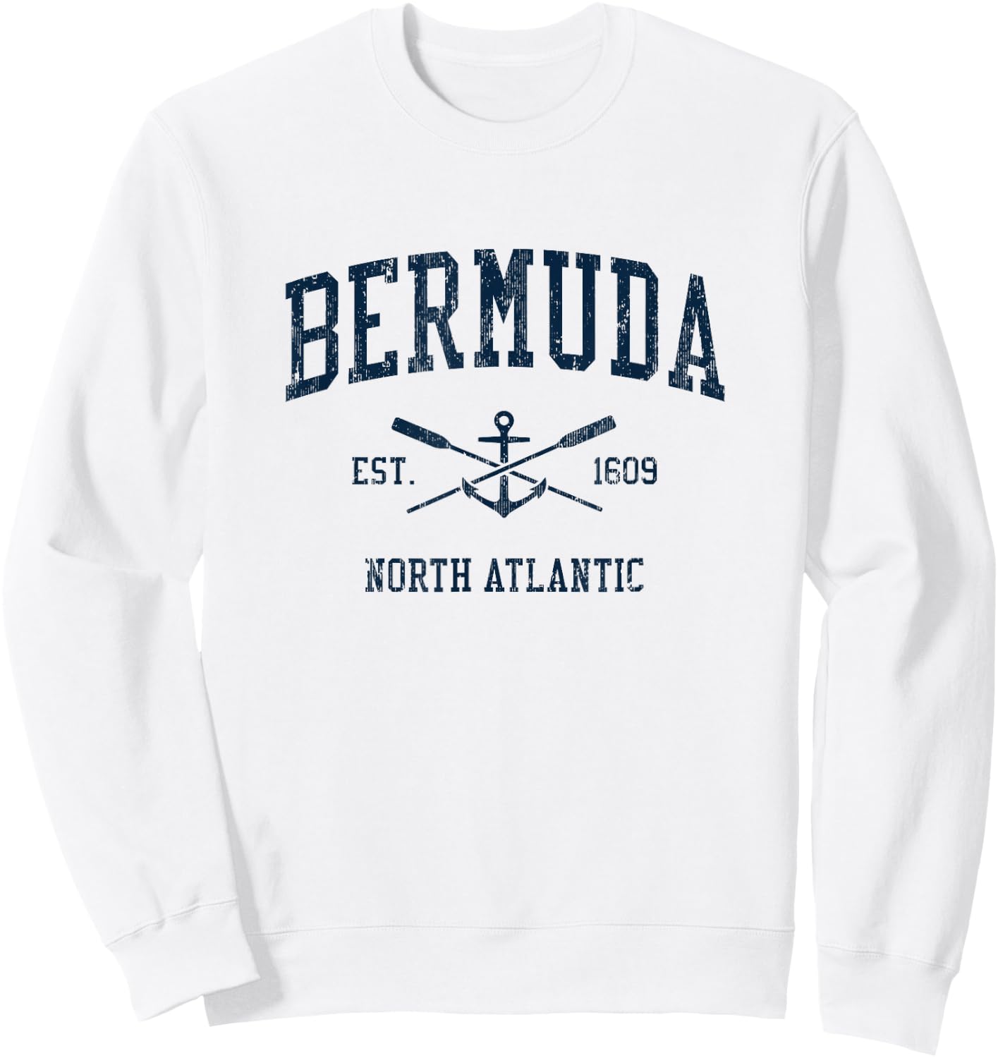Bermuda Vintage Navy Crossed Oars & Boat Anchor Sweatshirt - Sweatshirt | White