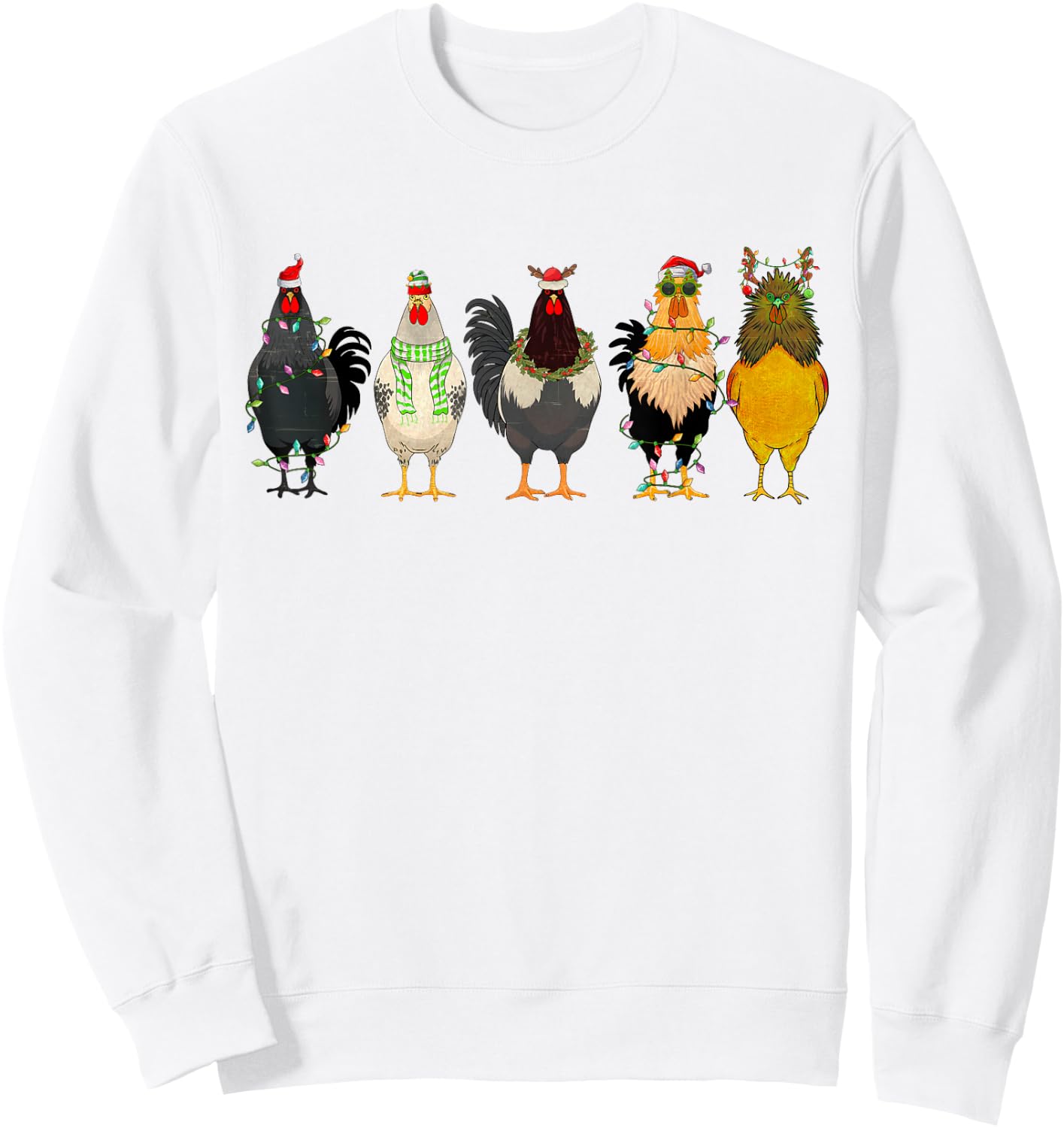 Christmas Chickens Funny Chicks XMAS Lights Cat Santa Hat Sweatshirt - Sweatshirt | White