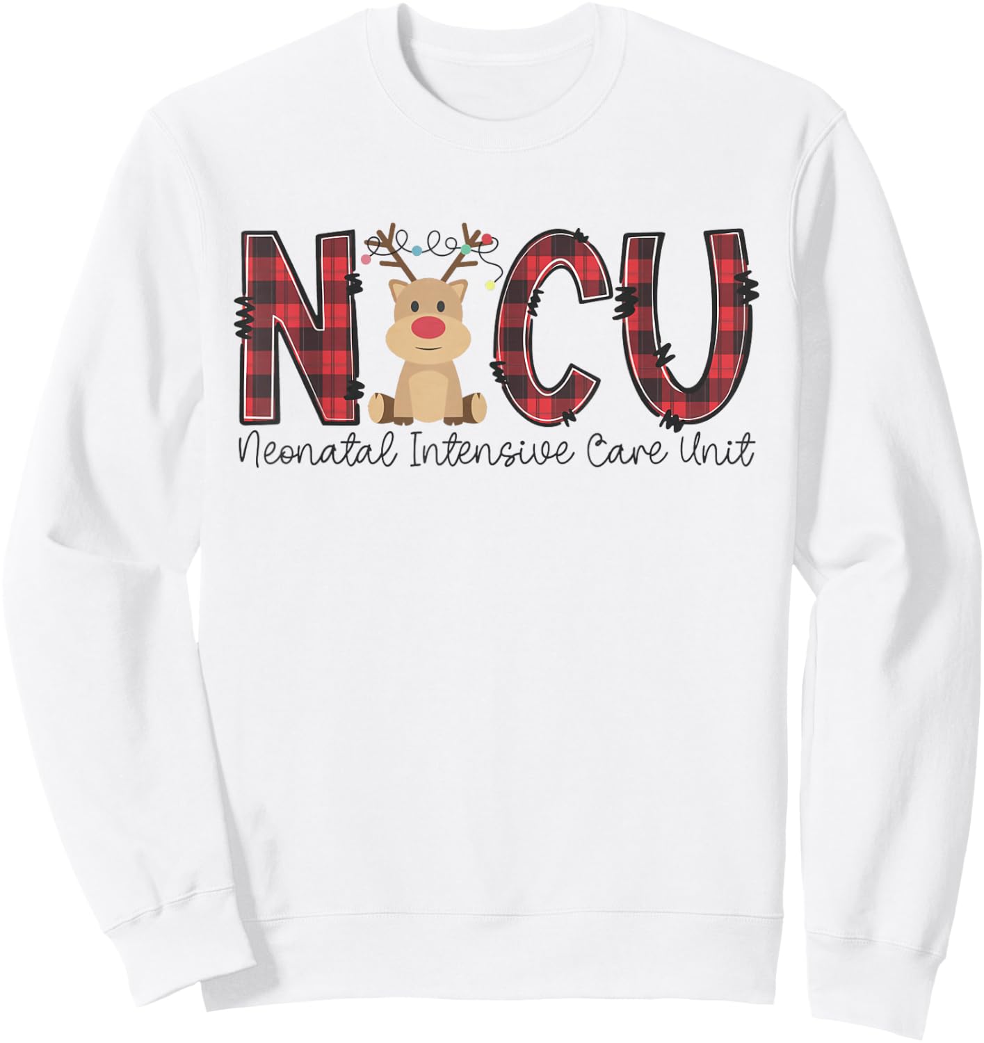 NICU Nurse Christmas Reindeer Neonatal Intensive Care Unit Sweatshirt - Sweatshirt | White