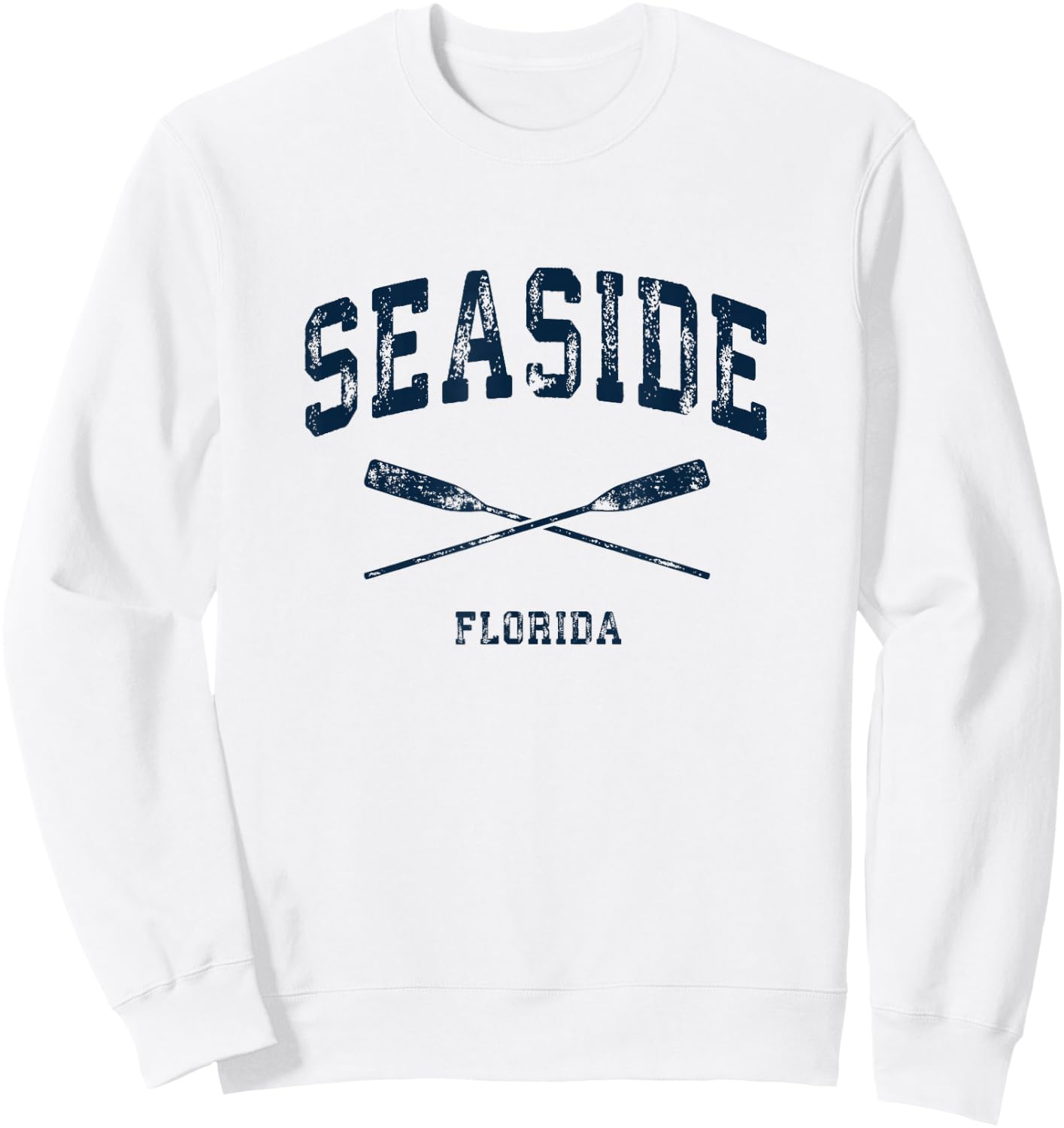 Seaside Florida Vintage Nautical Crossed Oars Navy Sweatshirt - Sweatshirt | White