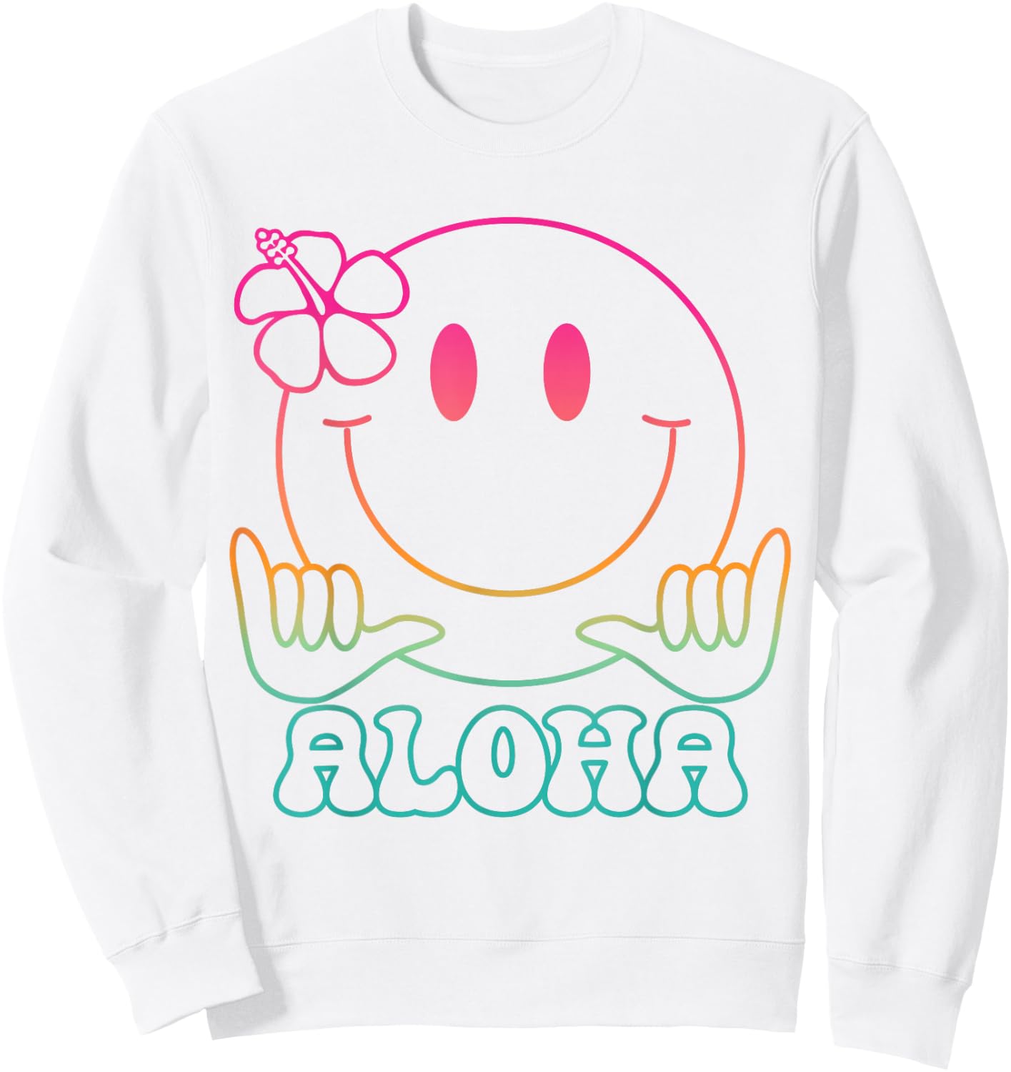 Aloha Hawaiian Cute Smile Face Shaka Hibiscus Kids Girls Sweatshirt - Sweatshirt | White