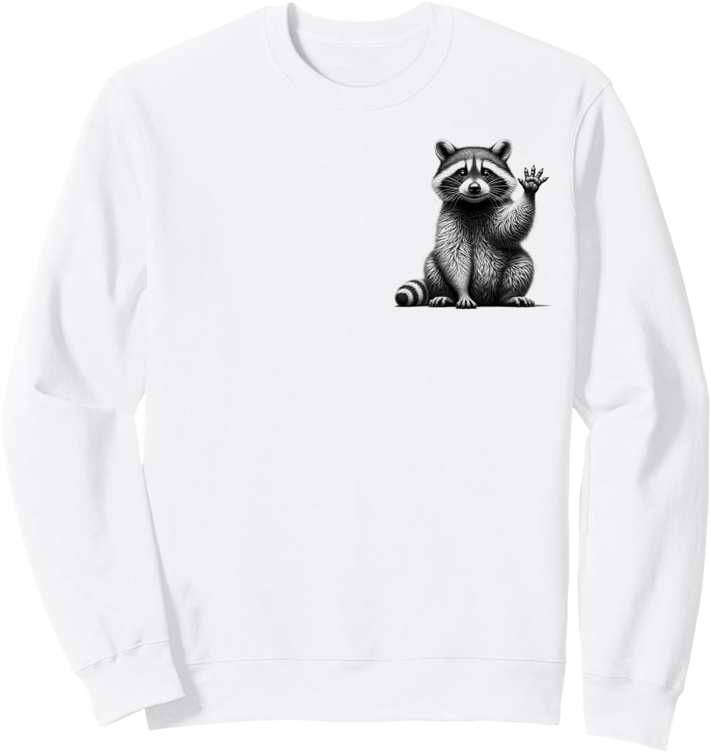 Cute Waving Raccoon in Drawing Style on Chest Sweatshirt - Sweatshirt | White