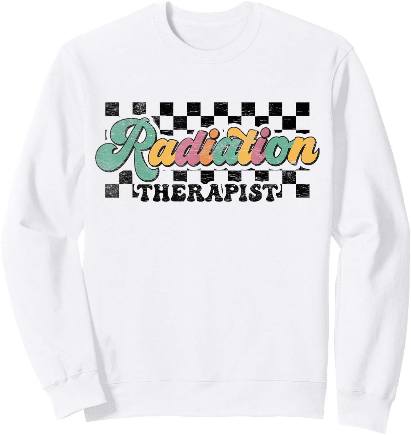 Retro Checkered Radiation Therapist Squad Oncology Nurse Sweatshirt - Sweatshirt | White