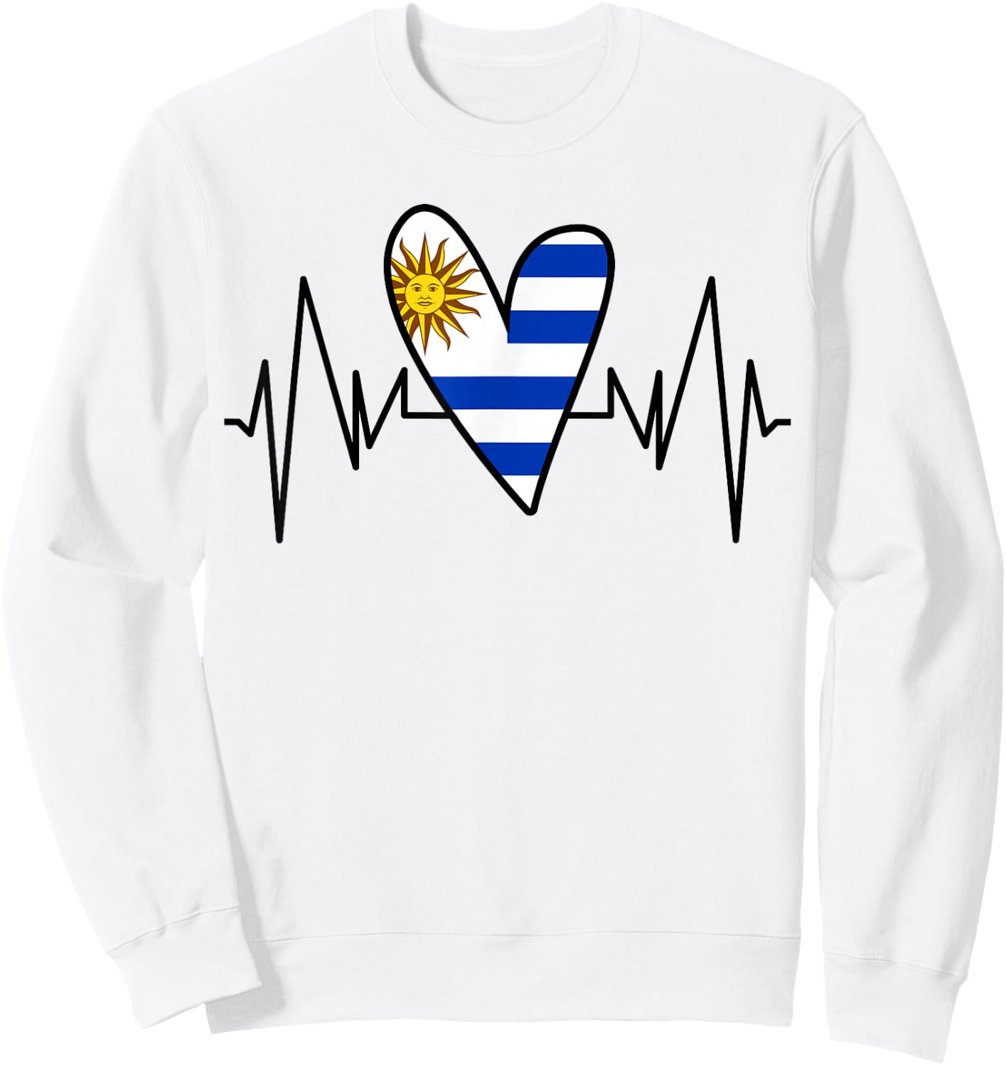 Uruguayan Flag Heartbeat EKG Heart Sweatshirt - Sweatshirt | White