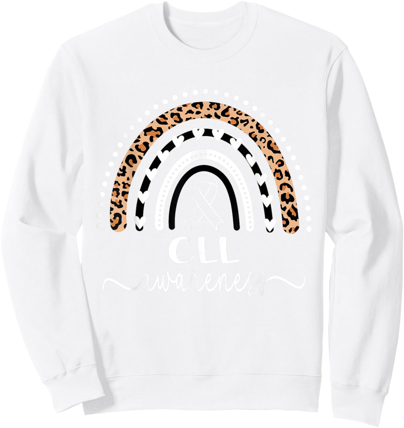 Leukemia CLL Awareness Wear Orange Leopard Rainbow Sweatshirt - Sweatshirt | White