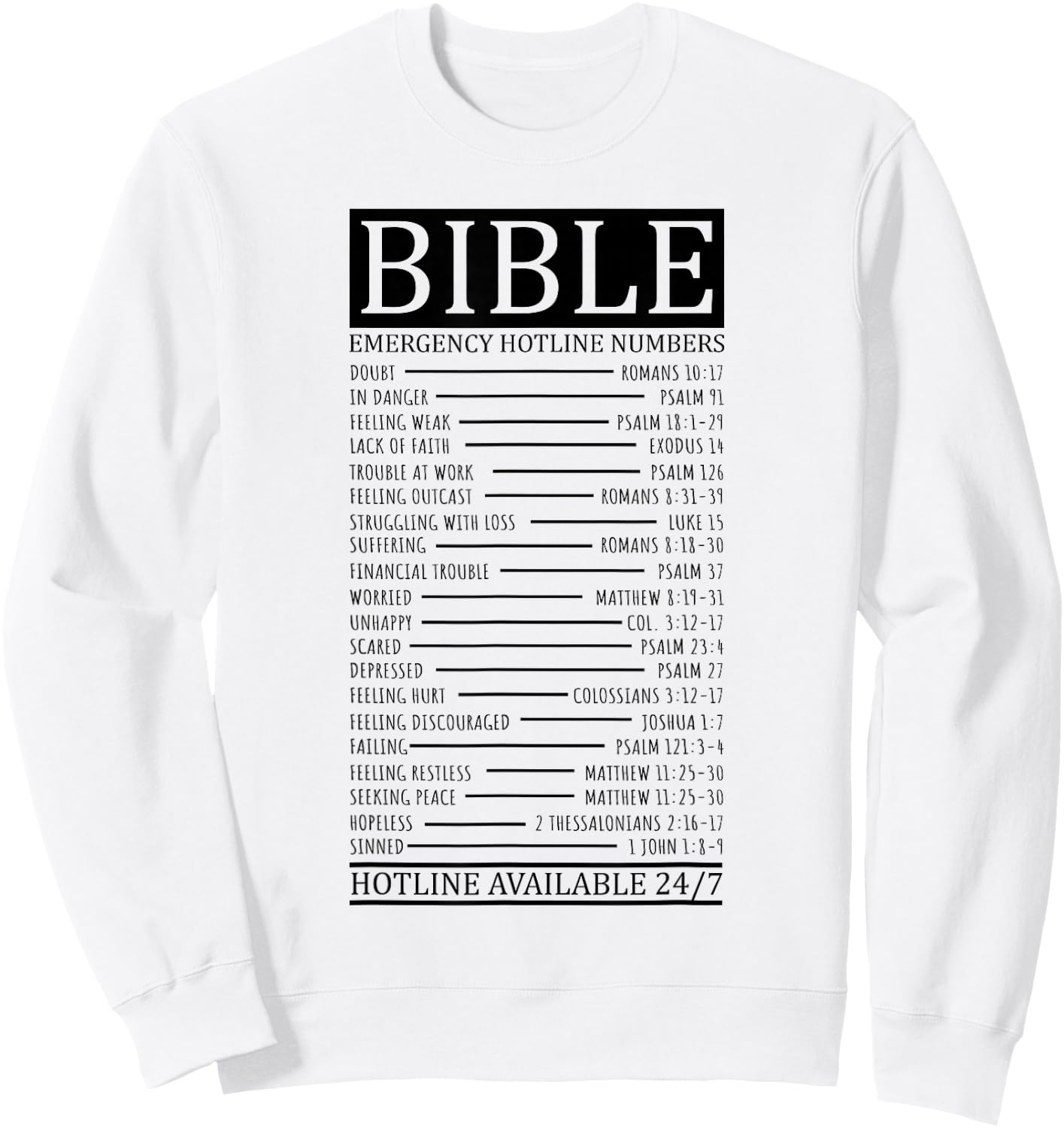 Bible Emergency Hotline Numbers | Christian Sweatshirt - Sweatshirt | White