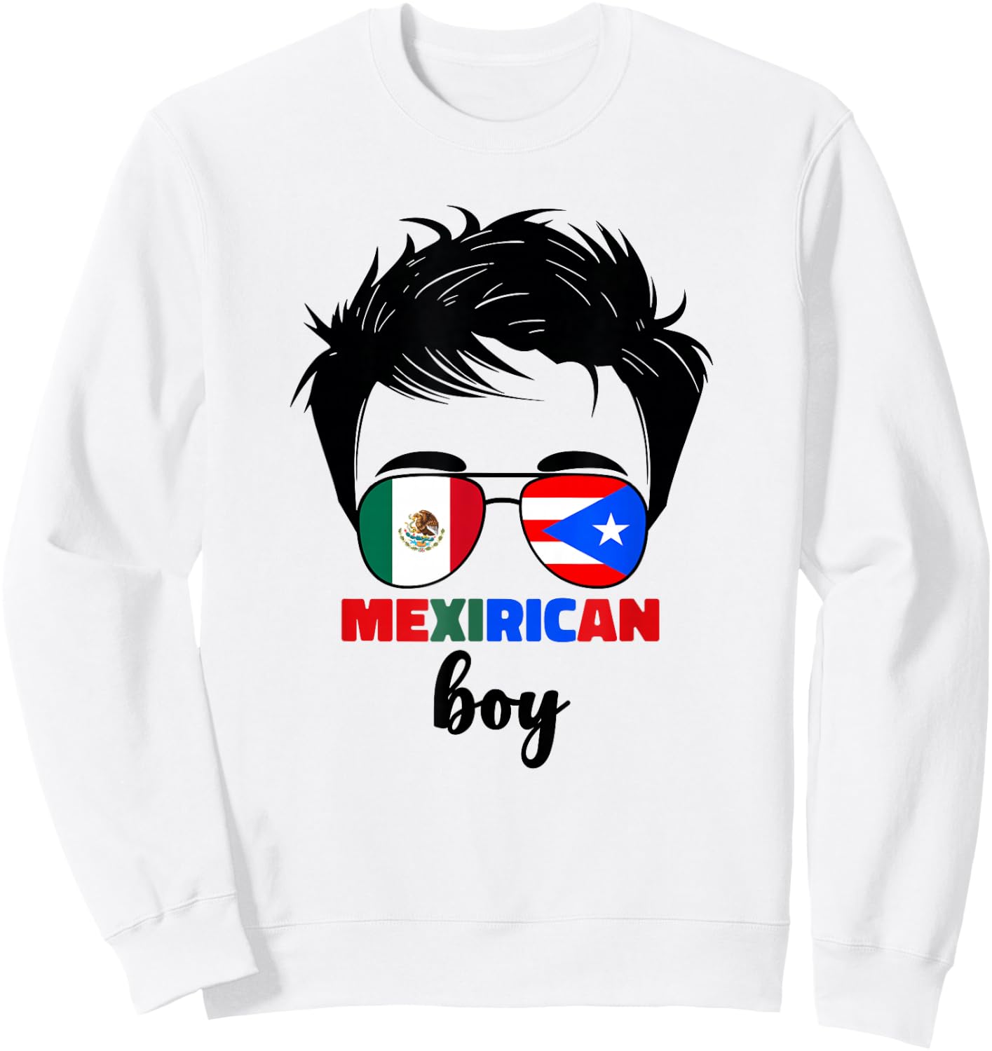 Mexirican Boys Kids Half Mexican And Puerto Rican Rico Flag Sweatshirt - Sweatshirt | White