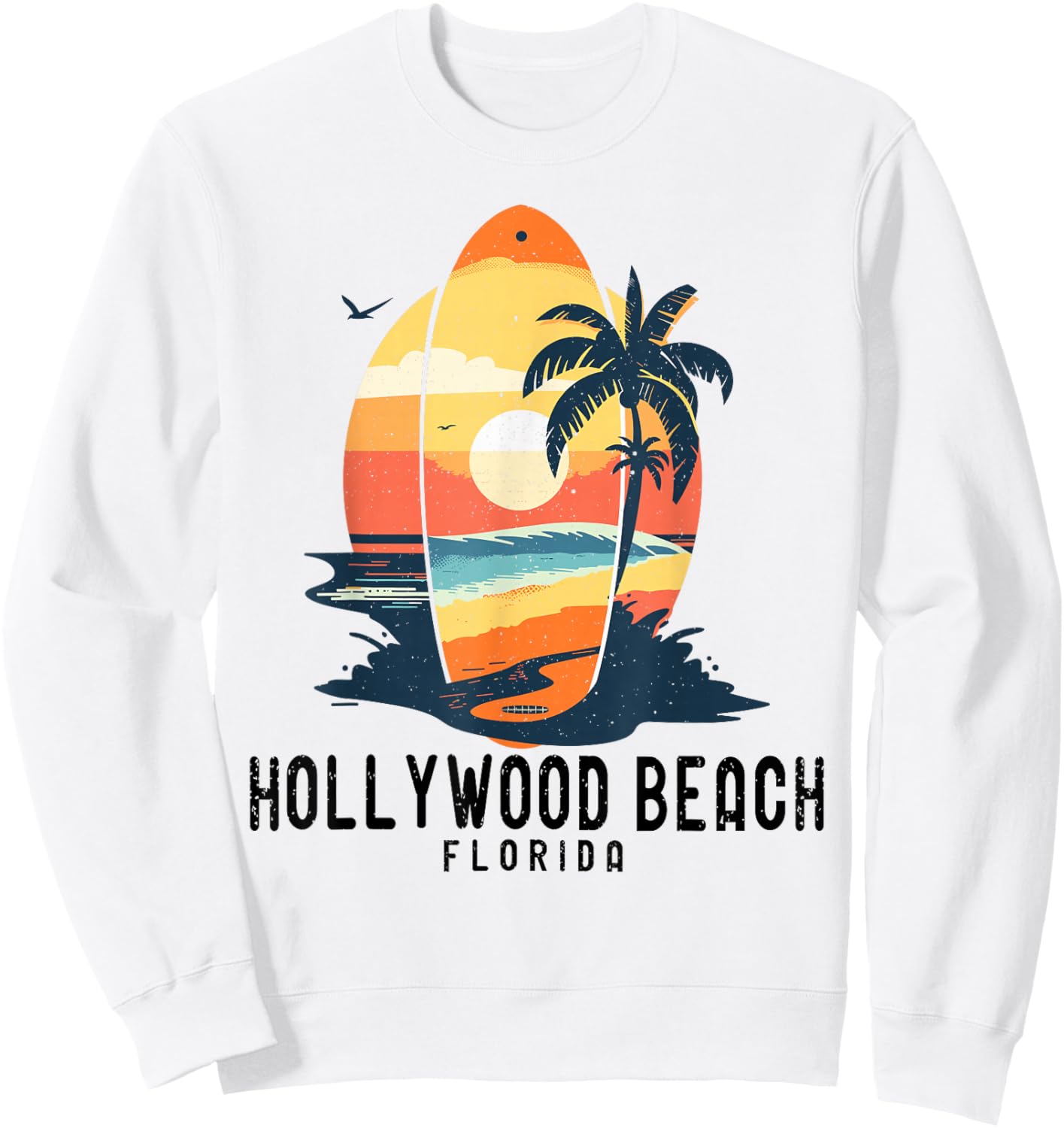 Retro Hollywood Beach Florida Surfboard Waves Beach Sweatshirt - Sweatshirt | White