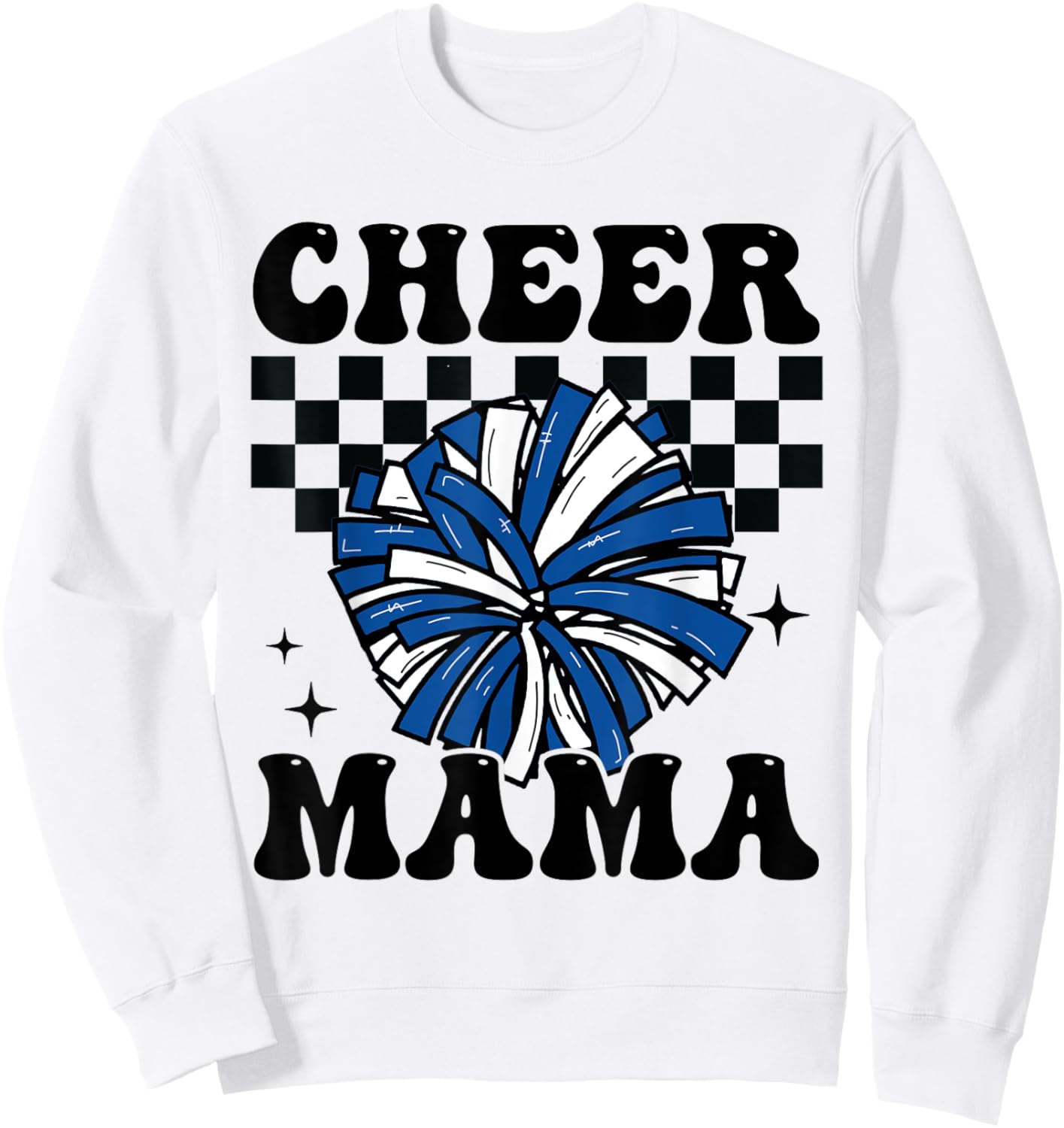 Cheer Mama Checkered Retro Cheerleader Cheerleading Mom Blue Sweatshirt - Sweatshirt | White
