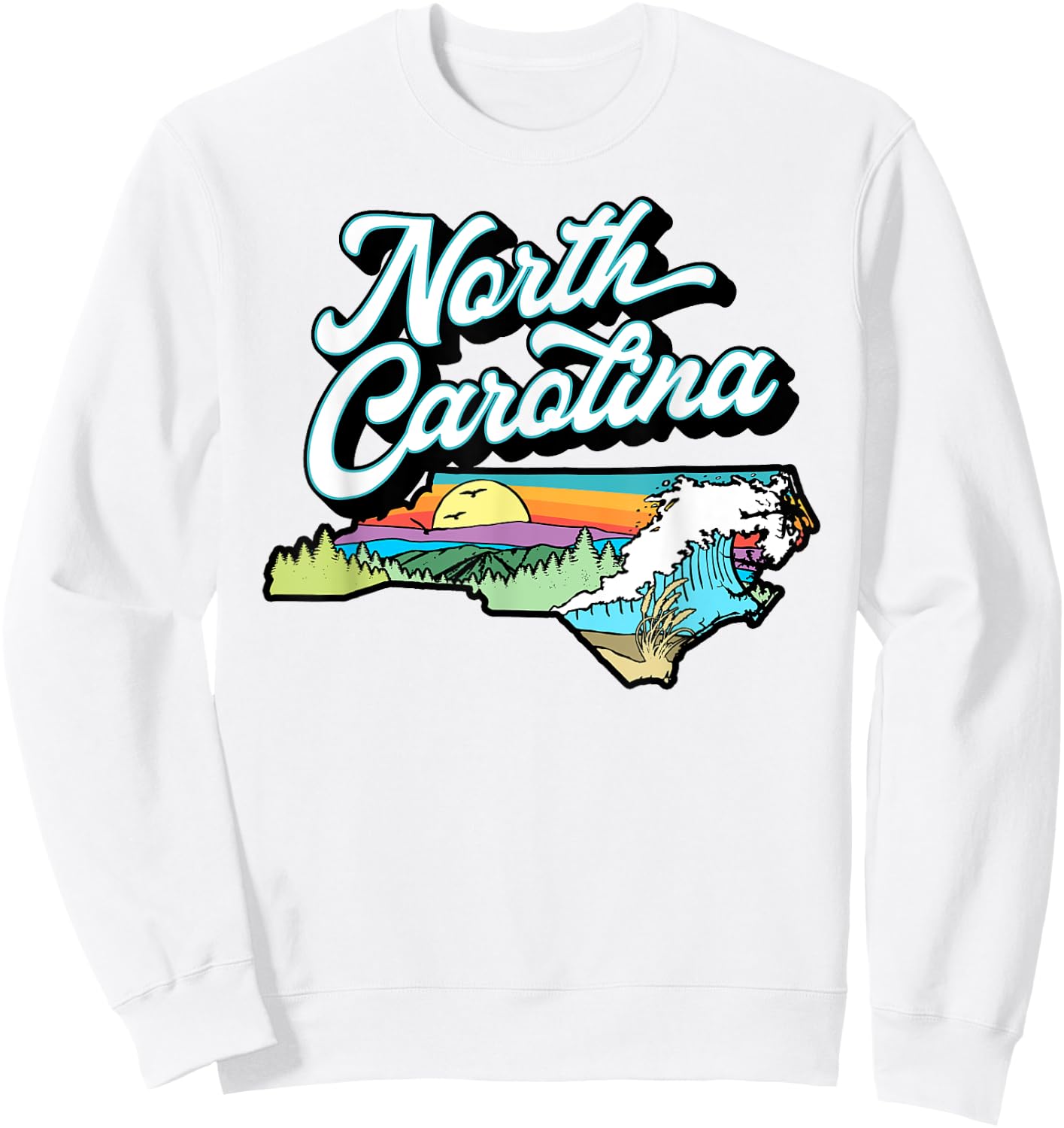 North Carolina Vintage Nature Lover Mountains & Beach Retro Women Kids Sweatshirt - Sweatshirt | White
