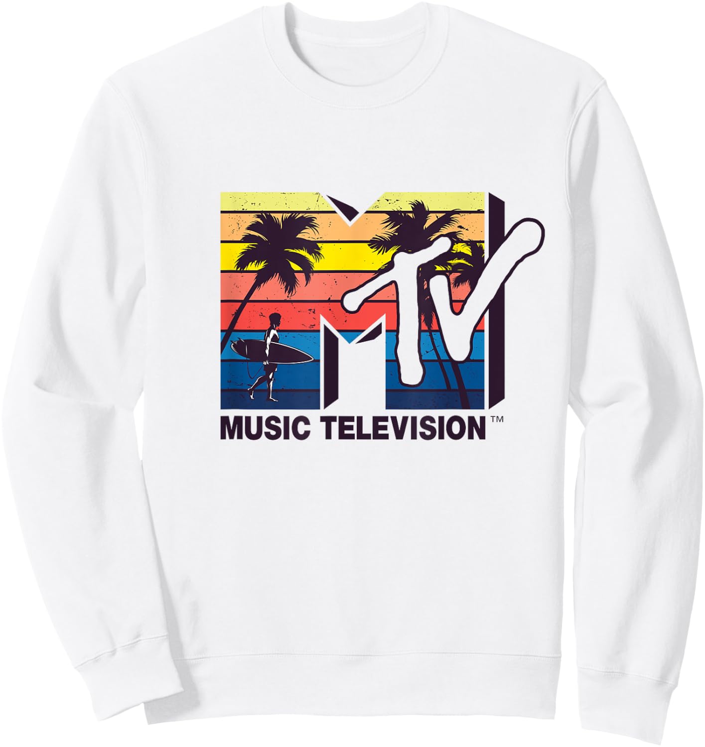 Mademark x MTV - The official MTV Logo with Vintage Surfer and Palms Sweatshirt - Sweatshirt | White